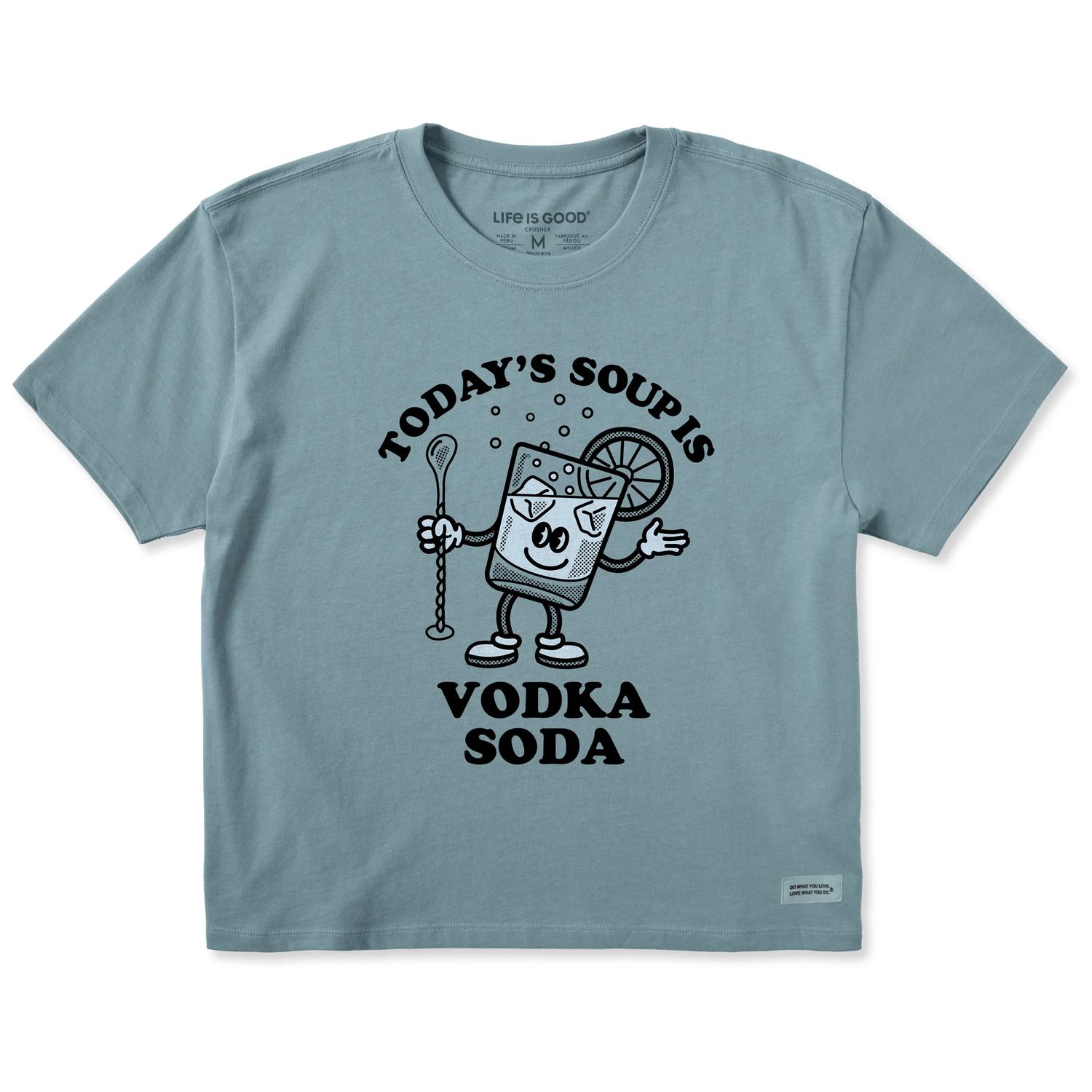 Life is Good Women's Vodka Soup Short Sleeve Boxy Tee Shirt, Color: Smoky Blue, Size: Medium