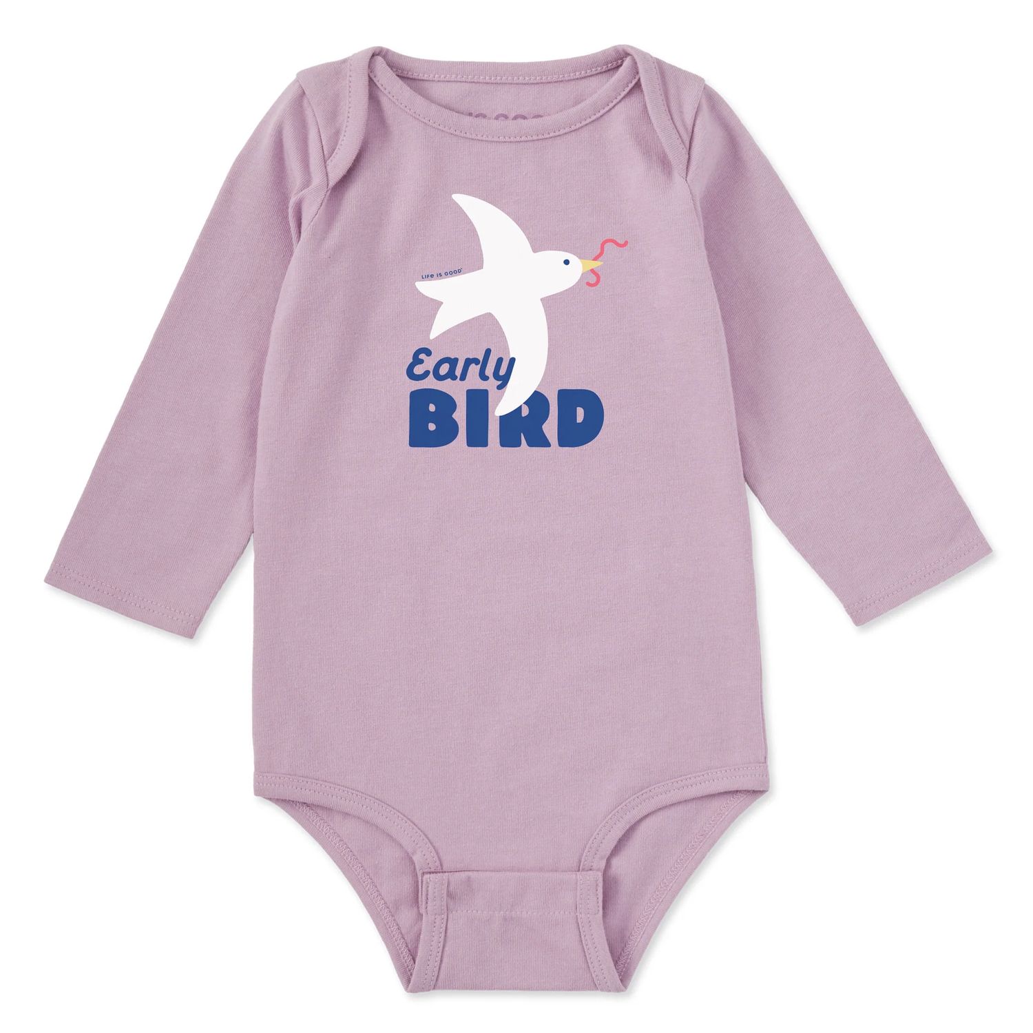Life is Good Infant Early Bird Long Sleeve Bodysuit, Color: Violet Purple, Size: 0-3