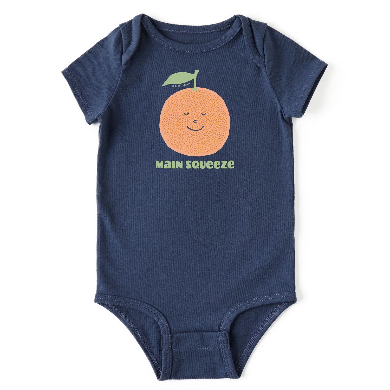 Life is Good Infant Main Squeeze Orange Short Sleeve Bodysuit, Color: Darkest Blue, Size: 0-3