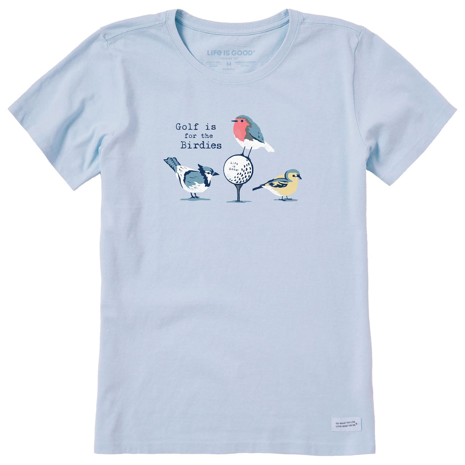 Life is Good Women's Golf Is For The Birdies Short Sleeve Tee Shirt, Color: Glacier Blue, Size: Medium