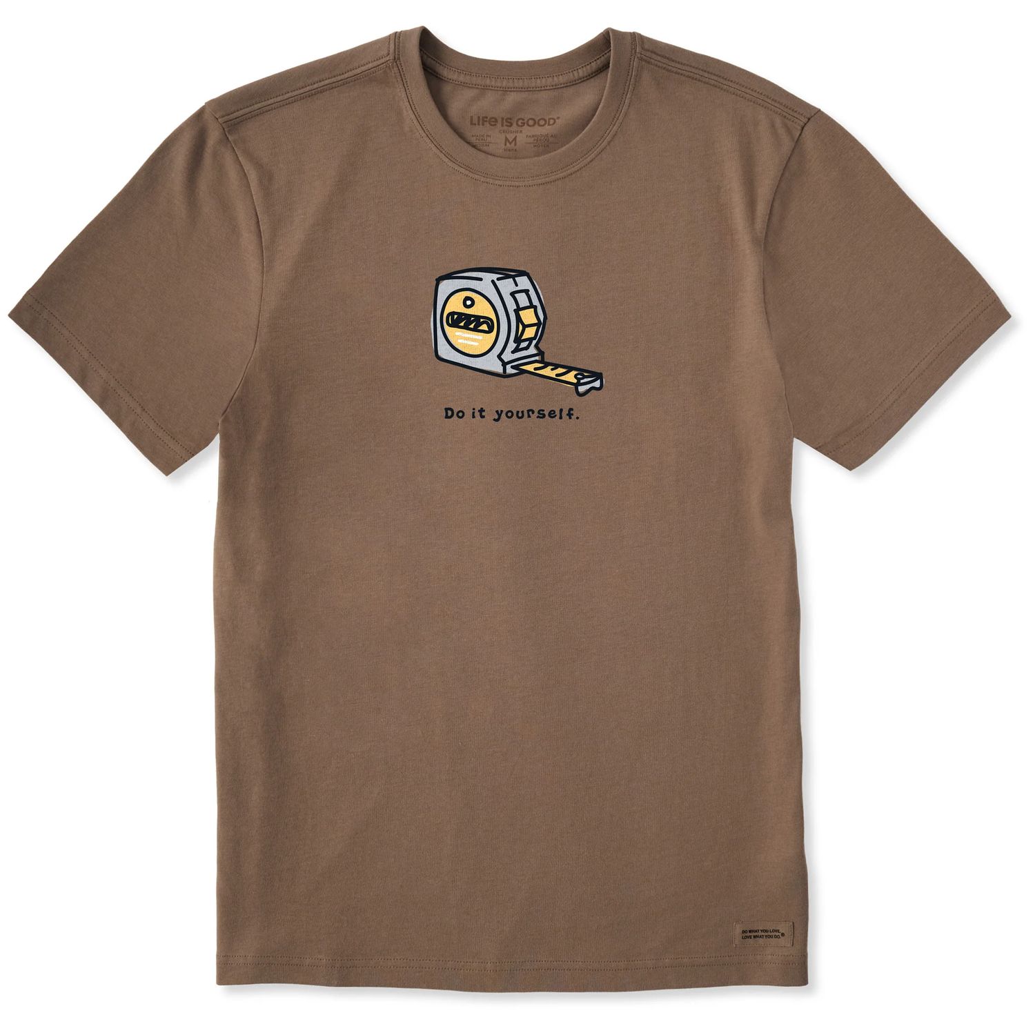 Life is Good Men's DIY Tape Measure Short Sleeve Tee Shirt, Color: Mushroom Brown, Size: Small