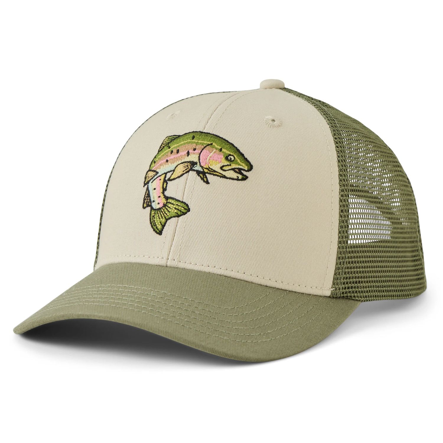Life is Good Adult Unisex Rainbow Trout Trucker Cap, Color: Birch White, Size: OS