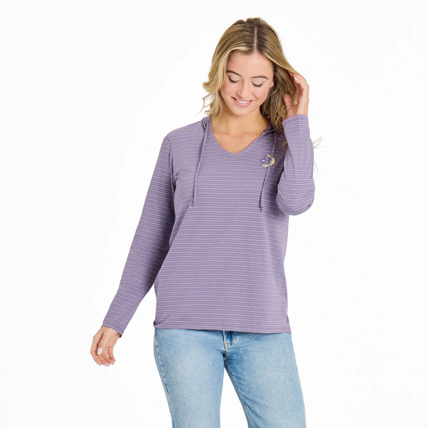 Life is Good Women's Moon &amp; Star Long Sleeve Striped Tee Shirt