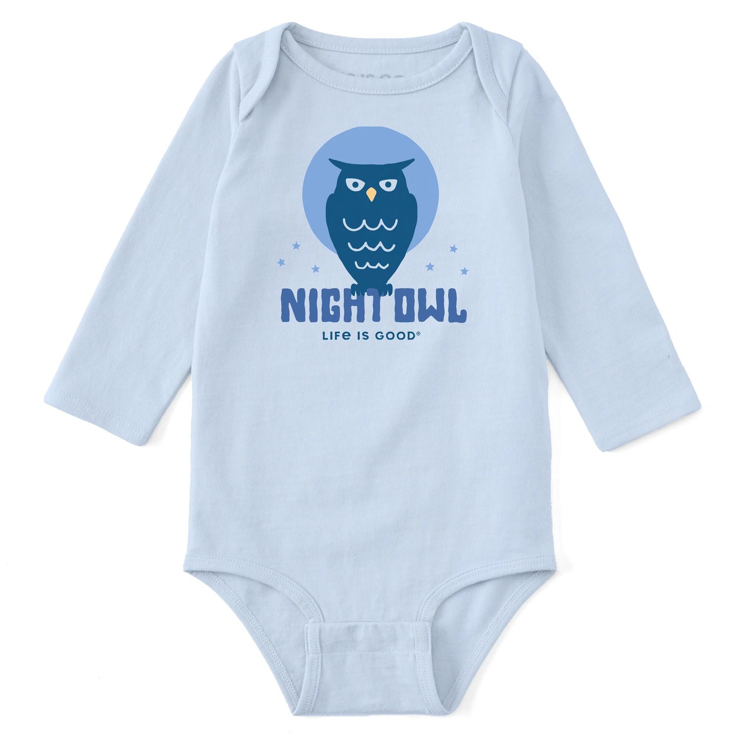 Life is Good Infant Crafty Night Owl Clean Long Sleeve Bodysuit, Color: Glacier Blue, Size: 0-3