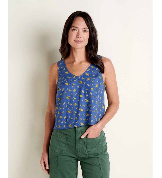 Toad&amp;Co Taj Hemp Women's Button Back Tank, Color: River Print, Size: XS