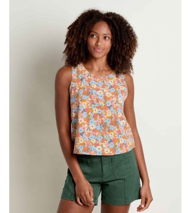 Toad&amp;Co Sunkissed Button Back Women's Tank Top, Color: Sunset Print, Size: XS