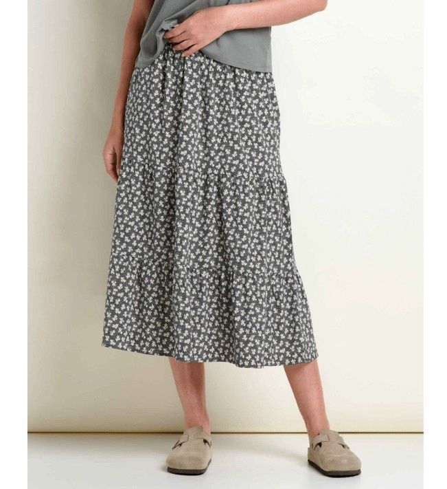 Toad&amp;Co Sunkissed Tiered Midi Women's Skirt, Color: Black &amp; Salt Print, Size: XS