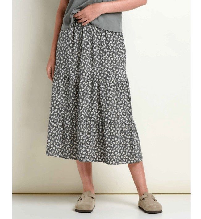 Toad&amp;Co Sunkissed Tiered Midi Women's Skirt, Color: Black &amp; Salt Print, Size: XS