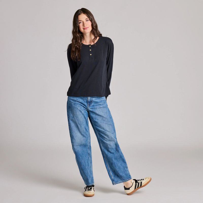 Women's Solid Crusher Boxy Henley Top