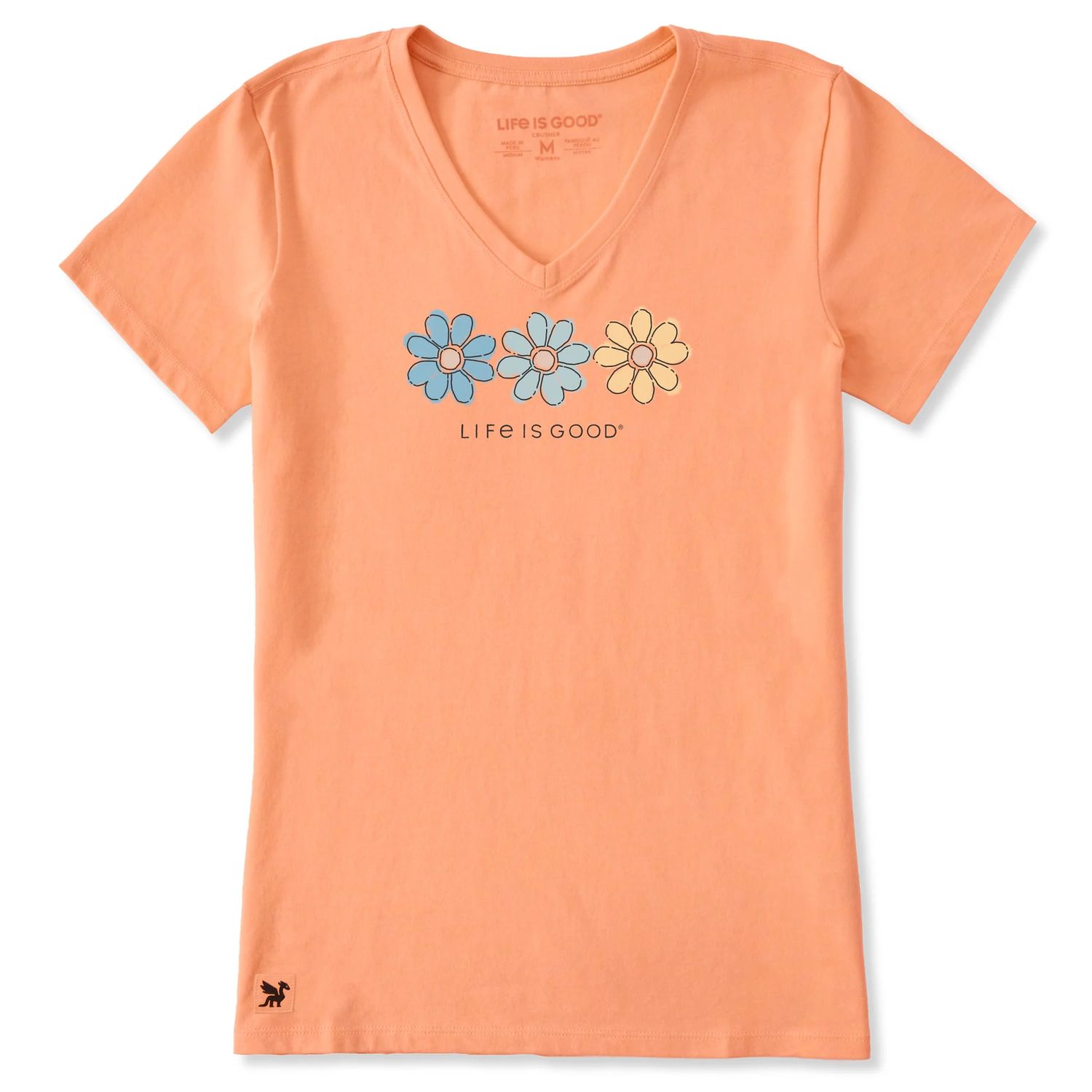 Women's Three Daisies Rally Short Sleeve Tee Shirt, Color: Canyon Orange, Size: Medium