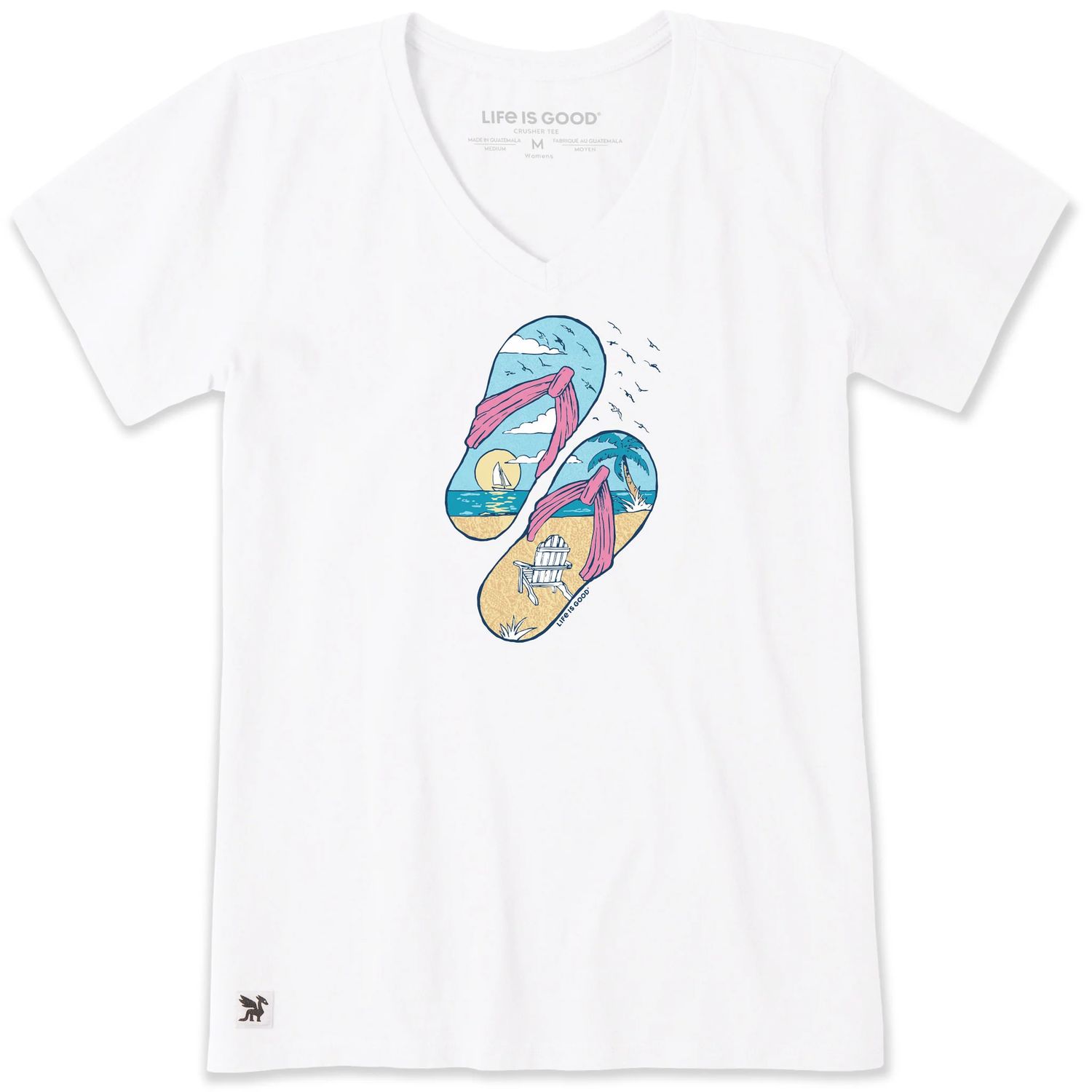 Life is Good Women's Beachy Sailing Flip Flops Short Sleeve Tee Shirt, Color: Cloud White, Size: Medium