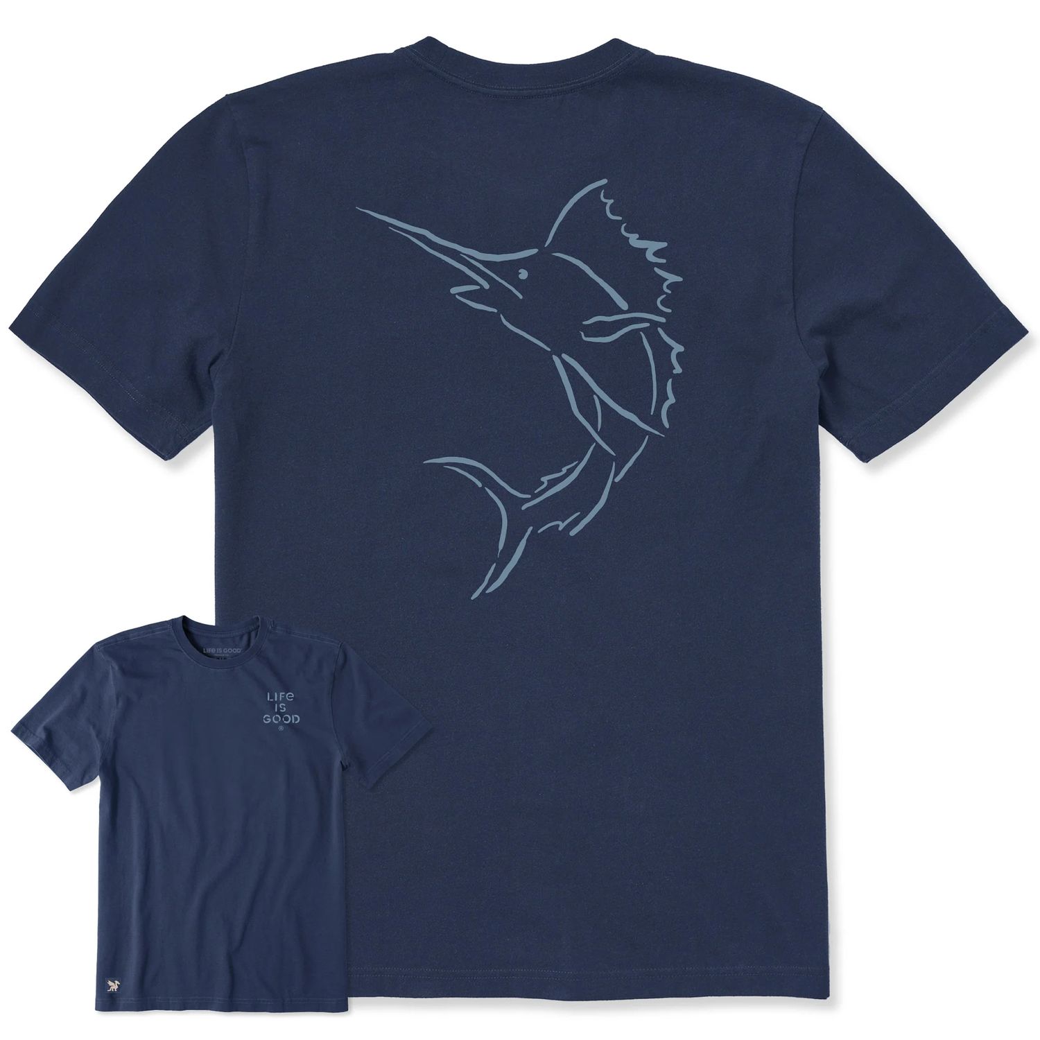 Life is Good Men's Marlin Brush Short Sleeve Tee Shirt, Color: Darkest Blue, Size: Large