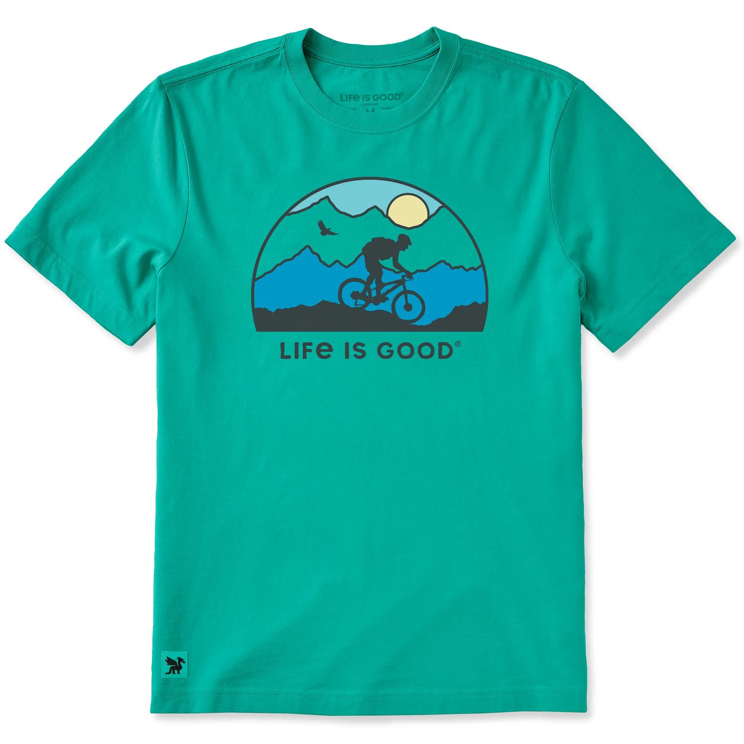 Life is Good Men's Biking Sunset Short Sleeve Tee Shirt, Color: Turquoise Green, Size: Small