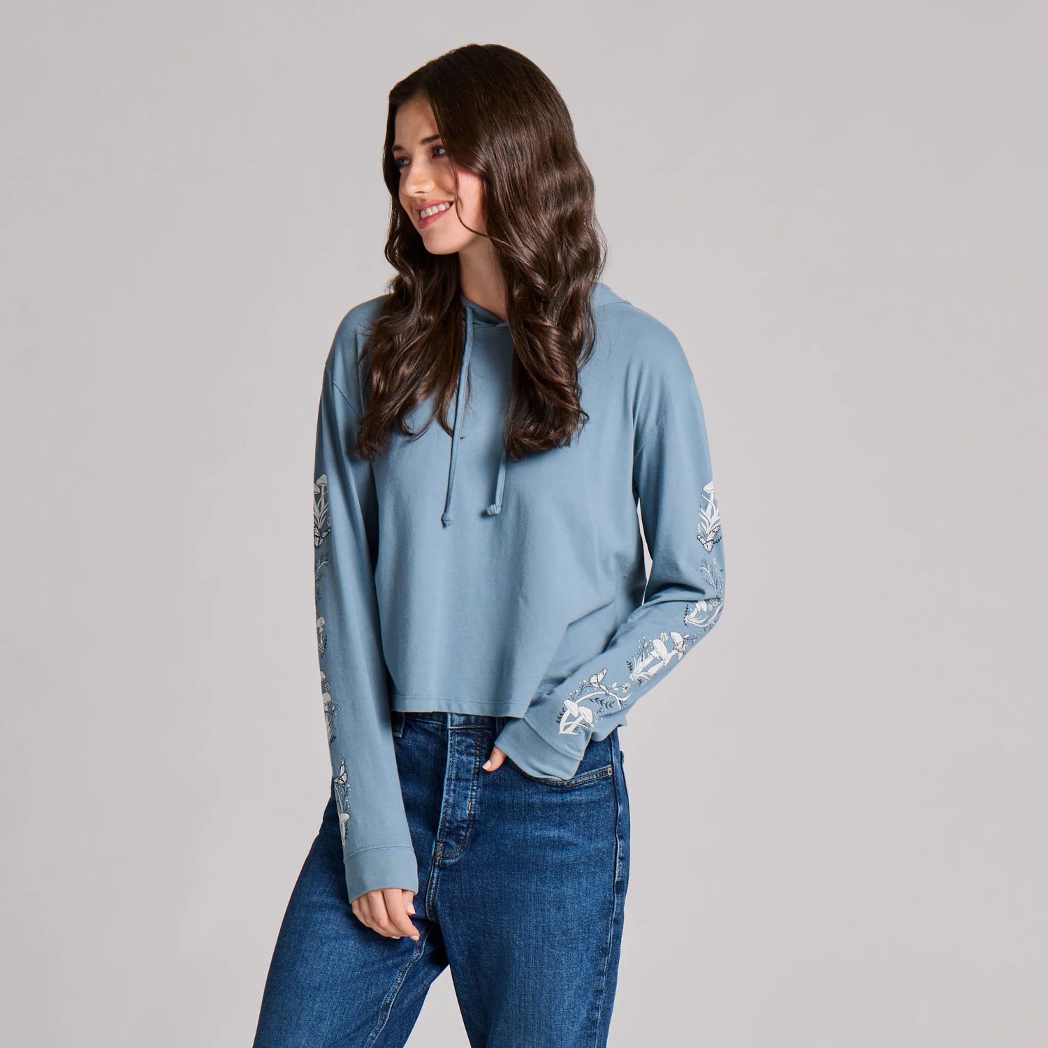Women's Mushroom Garden Hoody, Color: Slate Blue, Size: Small