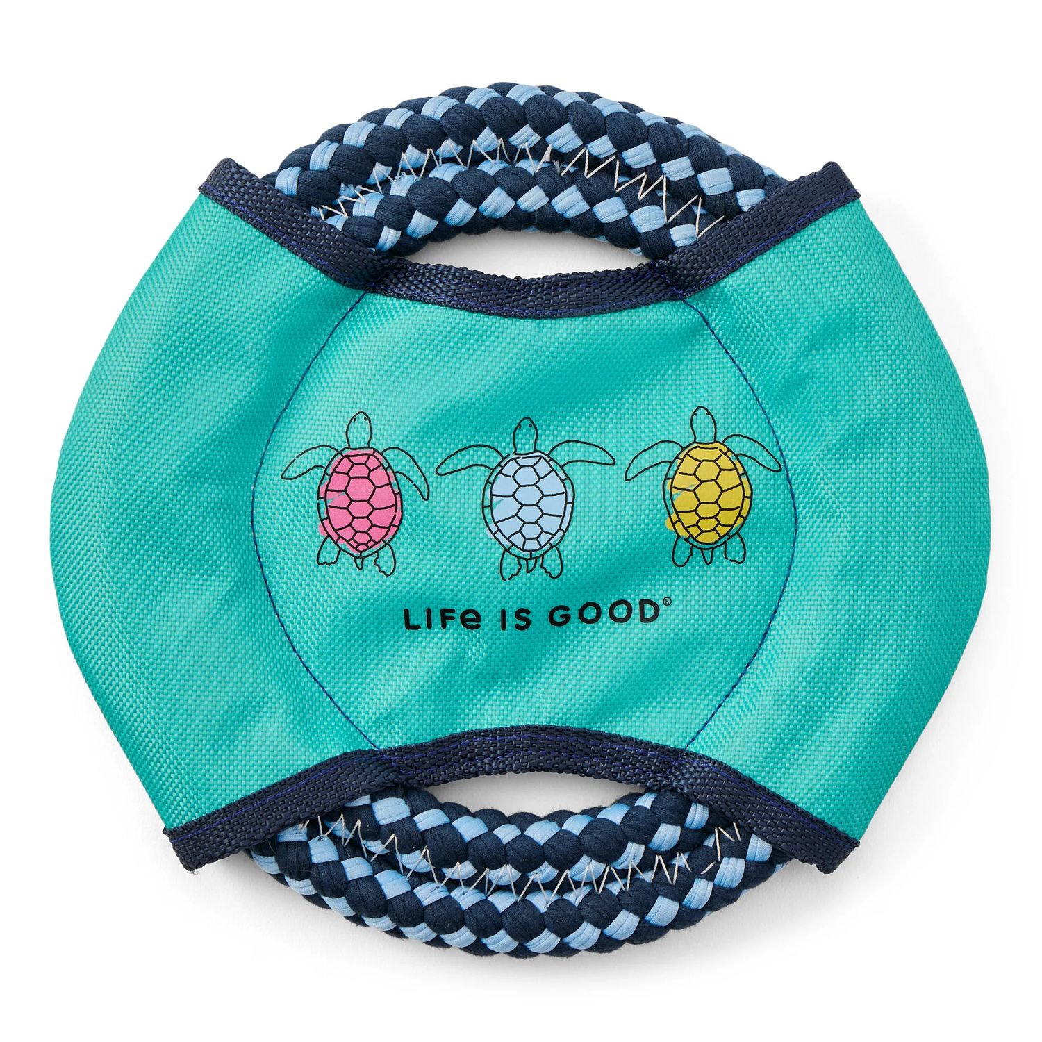 Life is Good Three Turtles Double Rope Disc Dog Toy, Color: Turquoise Green, Size: OS
