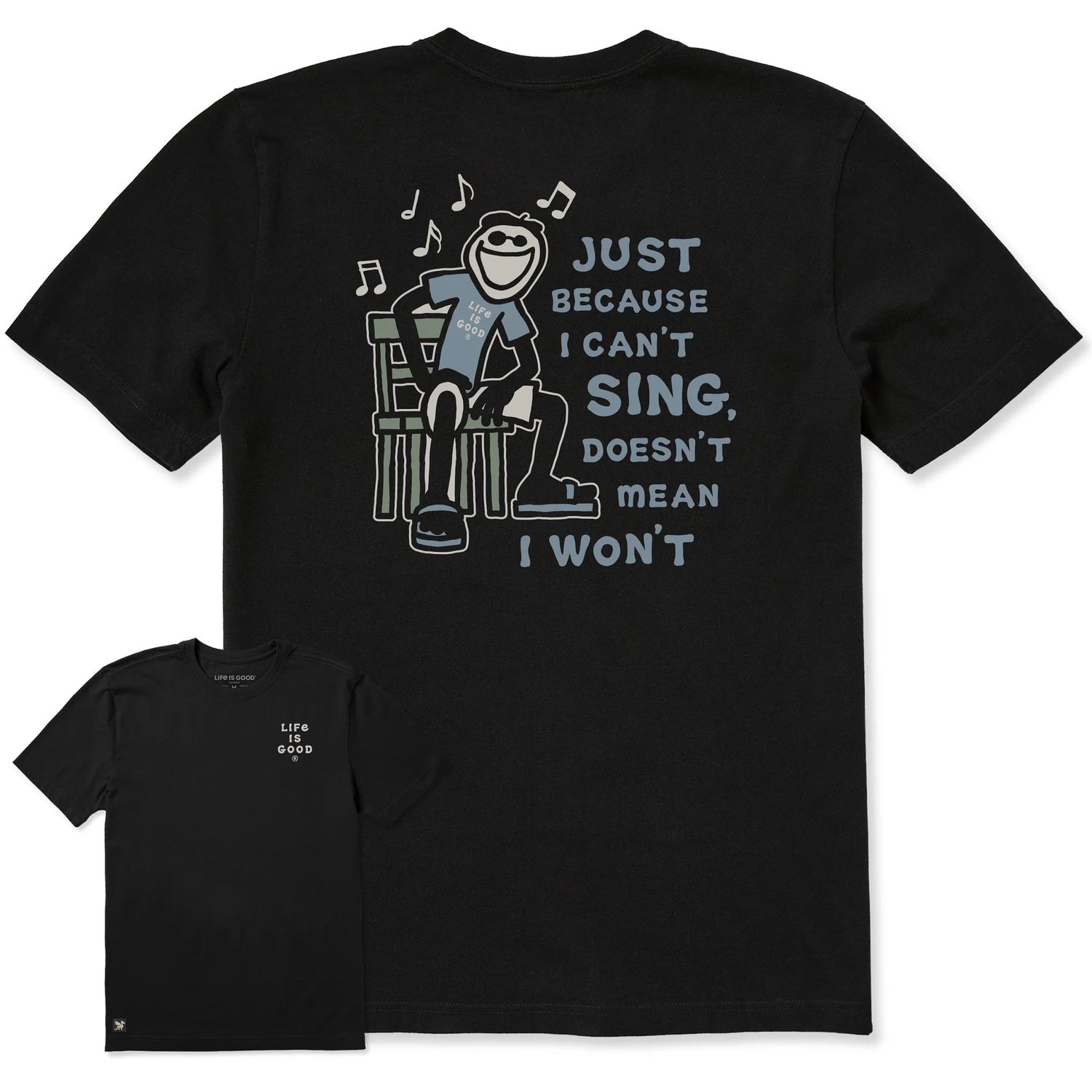 Life is Good Men's Jake Can't Sing Short Sleeve Tee Shirt, Color: Faded Black, Size: Large