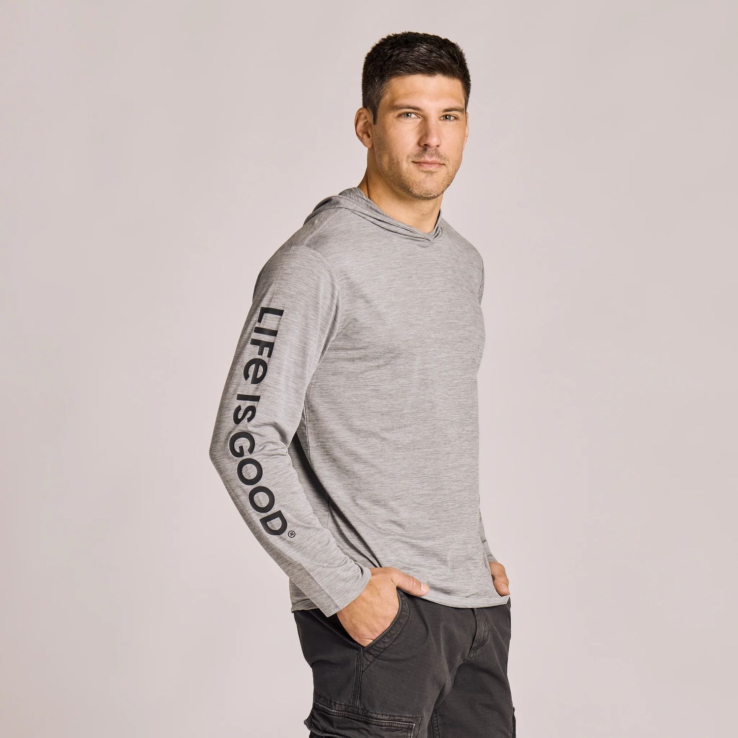 Life is Good Men's Long Sleeve Sun Crusher Hoodie, Color: Heather Gray, Size: Small