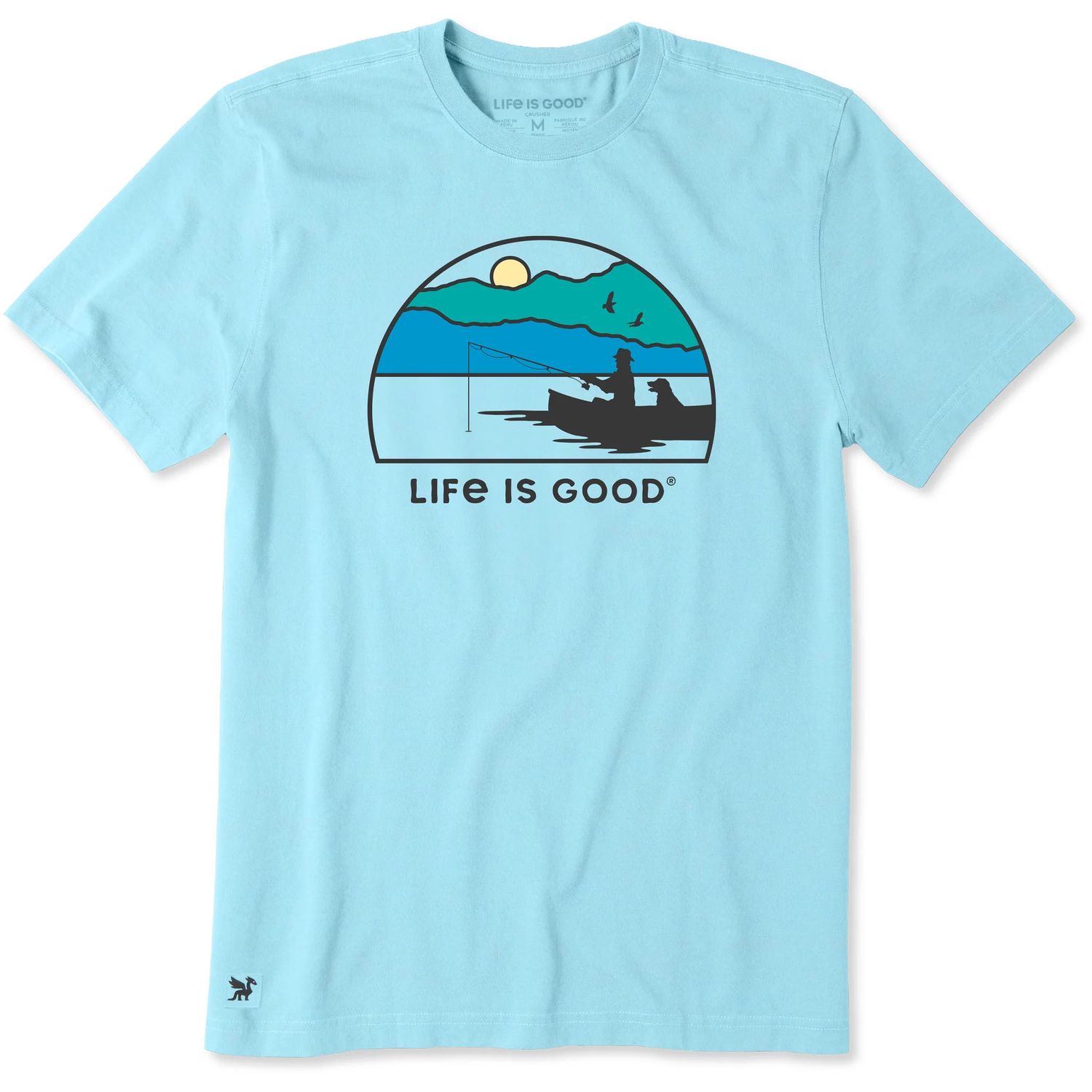Life is Good Men's Fishing Sunset Short Sleeve Tee Shirt, Color: Aqua Blue, Size: Medium