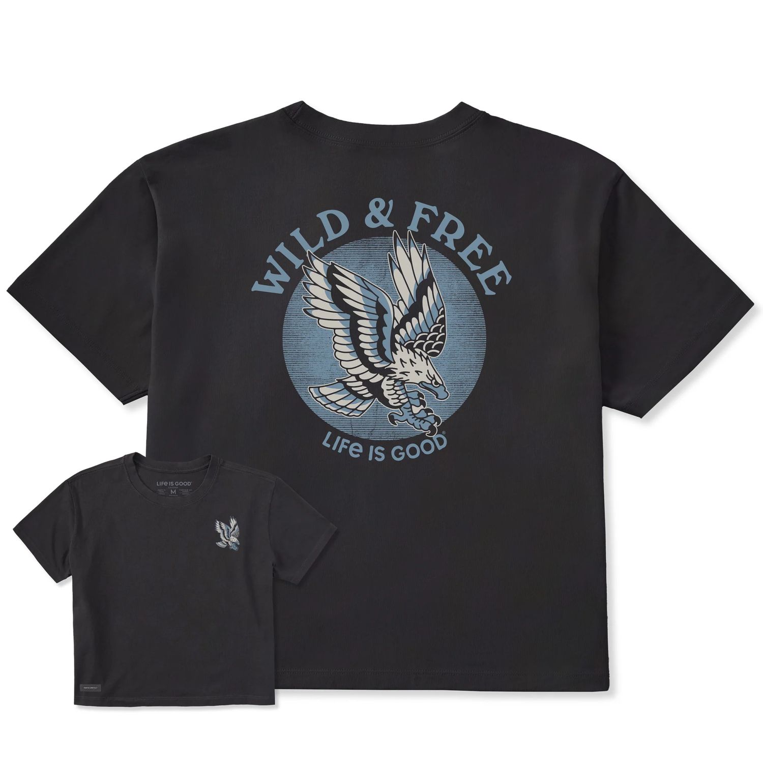 Life is Good Women's Wild &amp; Free Eagle Short Sleeve Tee Shirt, Color: Faded Black, Size: XS