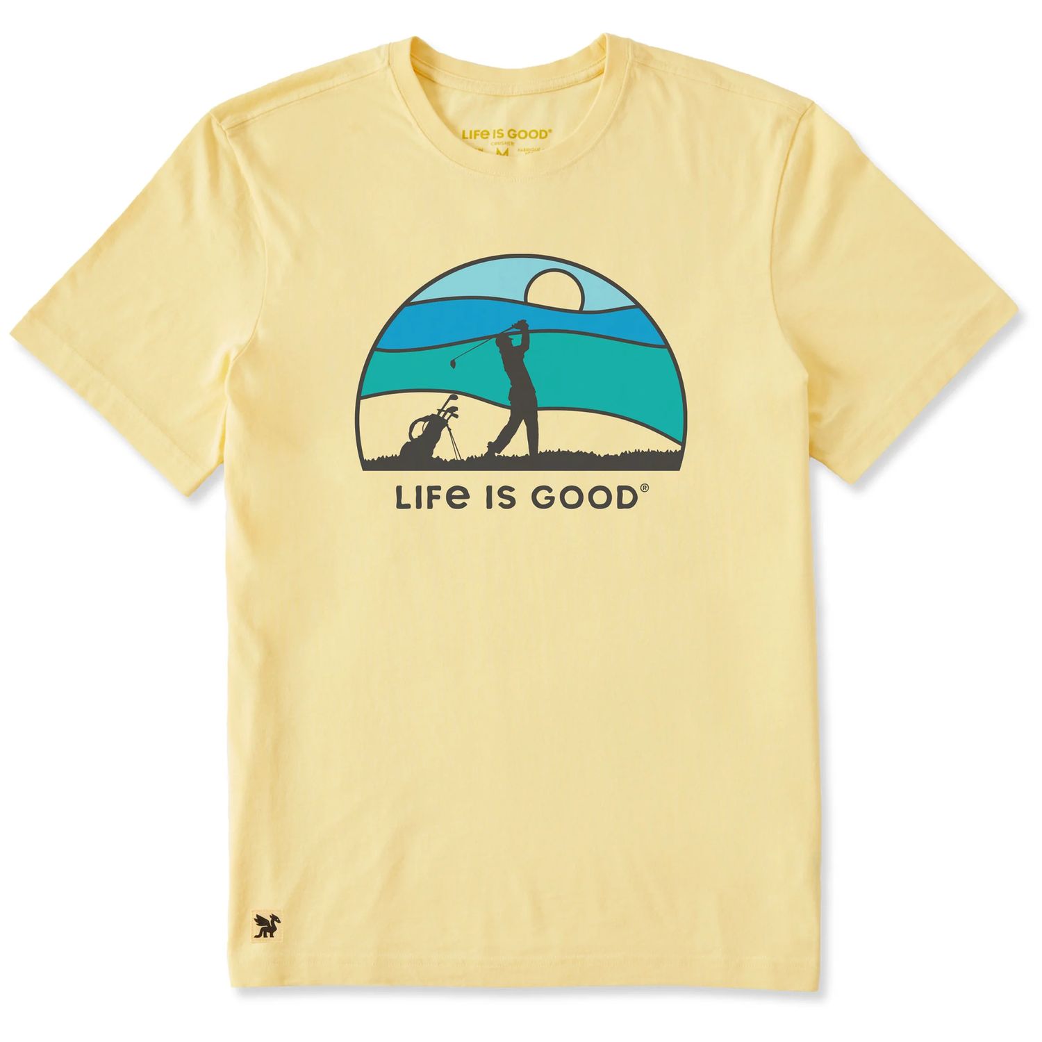 Life is Good Men's Golf Sunset Short Sleeve Tee Shirt, Color: Sandy Yellow, Size: Large