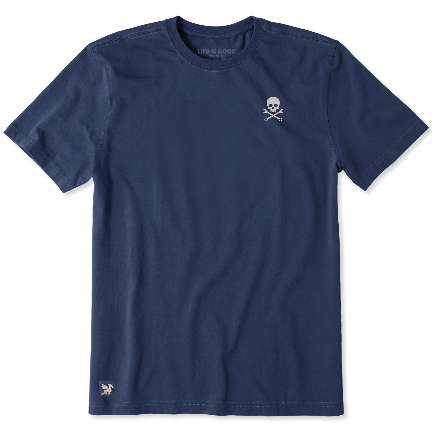 Life is Good Men's Skull Wrench Short Sleeve Tee Shirt, Color: Darkest Blue, Size: Small
