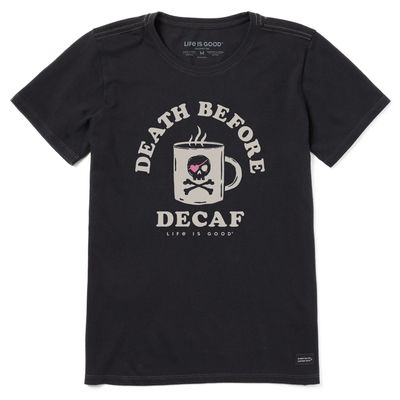 Women's Death Before Decaf Jolly Roger Short Sleeve Tee Shirt