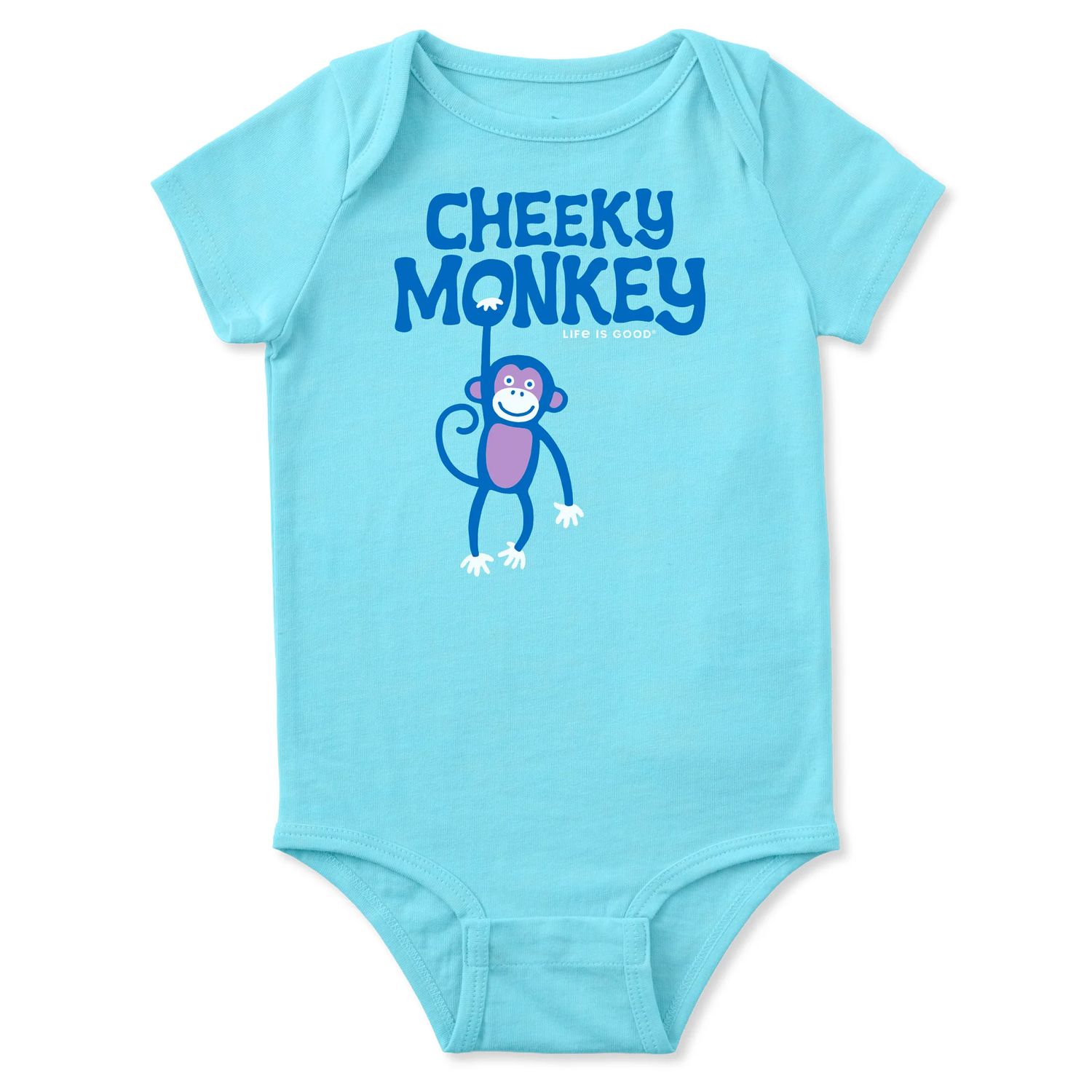 Infant Cheeky Monkey Bars Short Sleeve Bodysuit, Color: Aqua Blue, Size: 0-3
