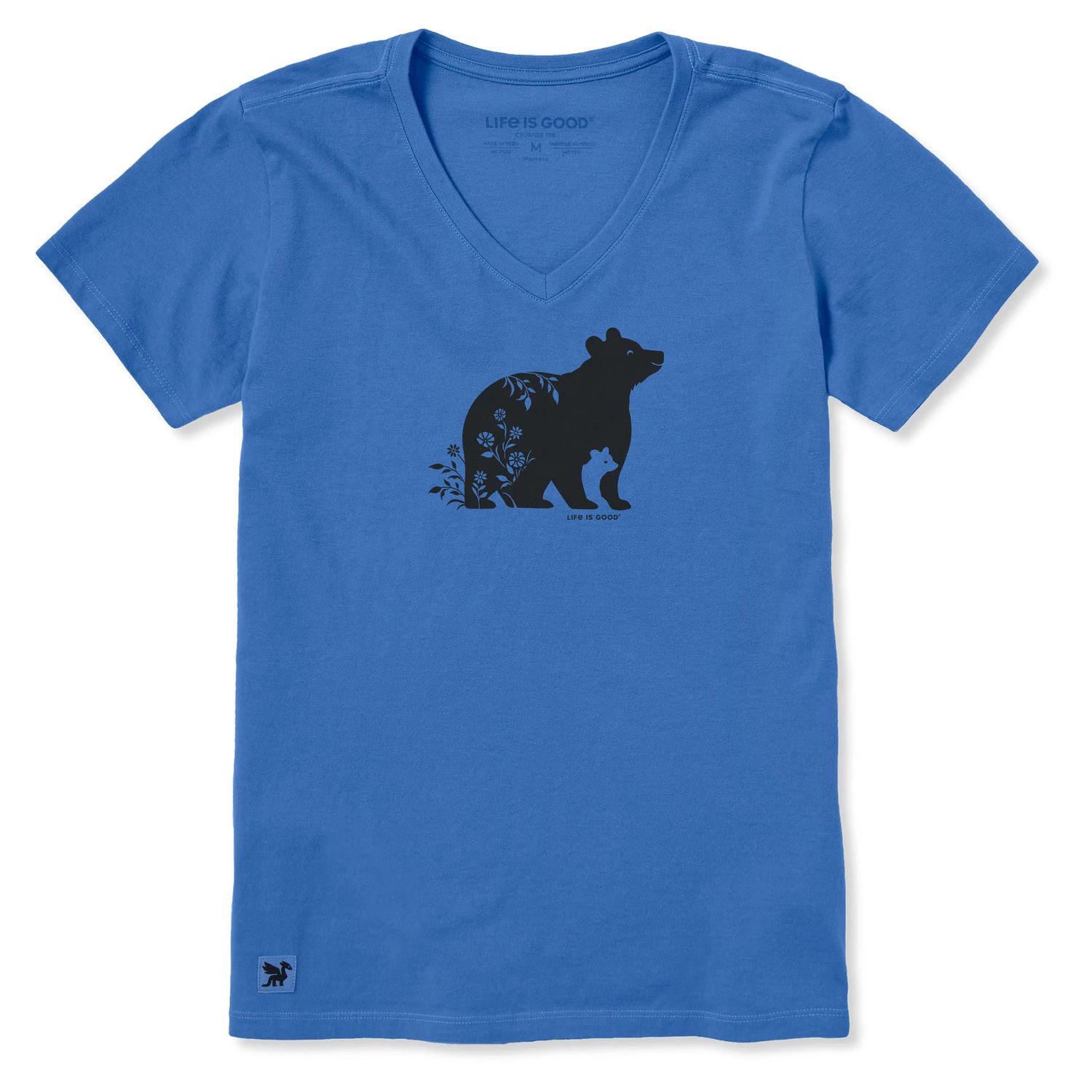 Life is Good Women's Mama And Cub Nordic Flowers Short Sleeve Tee Shirt, Color: Athletic Blue, Size: XS
