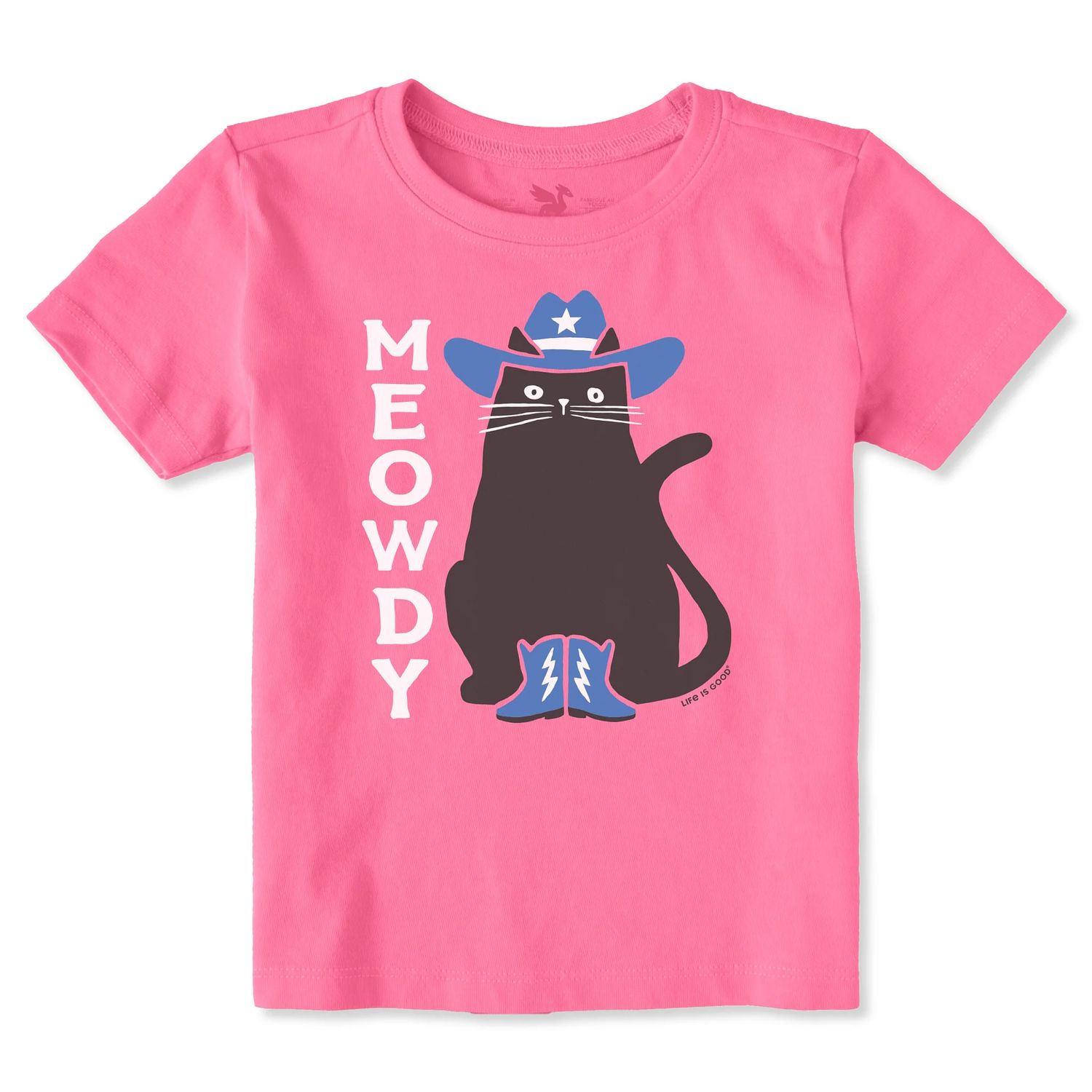 Life is Good Meowdy Cat Boots And Hat Short Sleeve Toddler Tee Shirt, Color: Watermelon Pink, Size: 18M