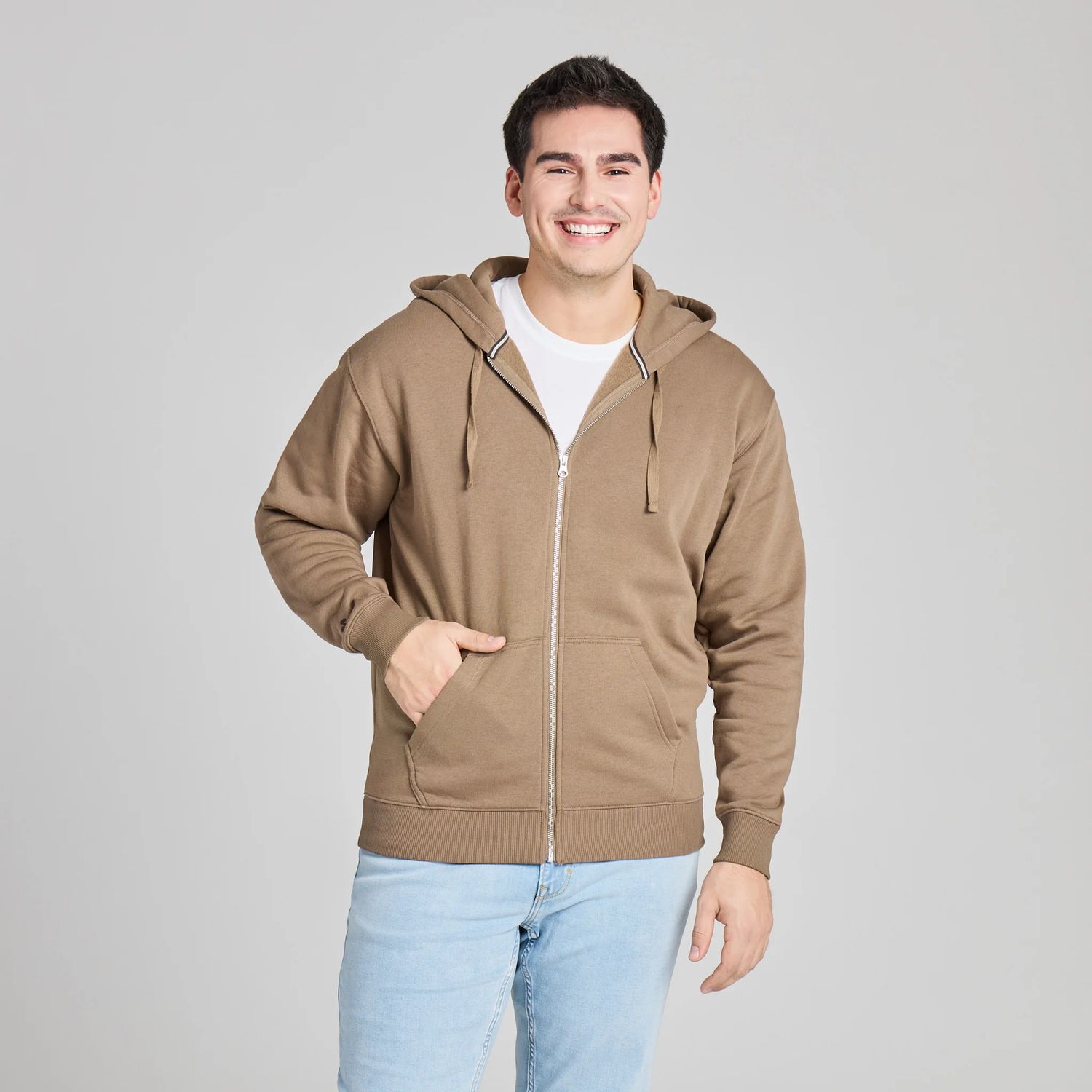 Life is Good Men's Solid Good Vibes Fleece Zip Hoodie, Color: Mushroom Brown, Size: Small