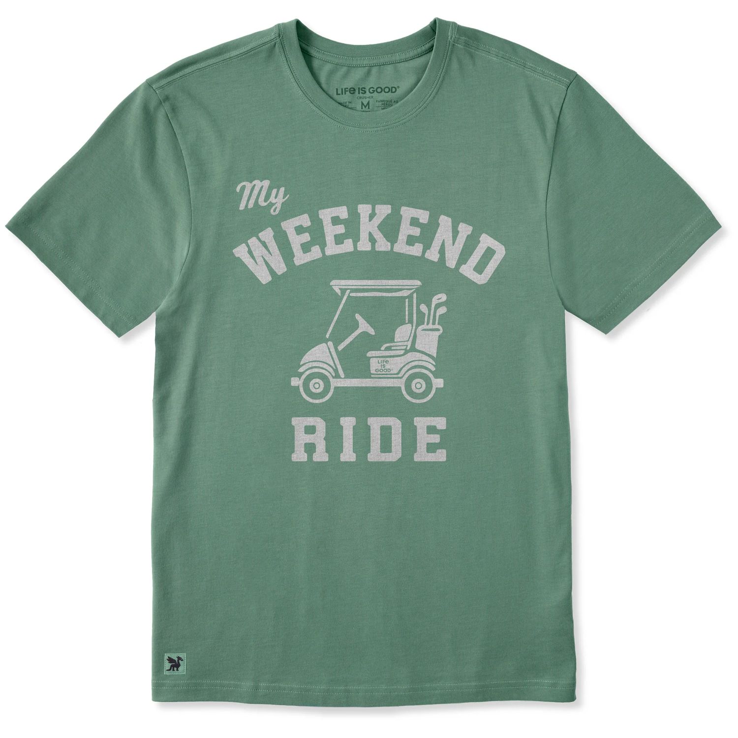 Life is Good Men's Golf Cart My Weekend Ride Short Sleeve Tee Shirt, Color: Granite Green, Size: Medium