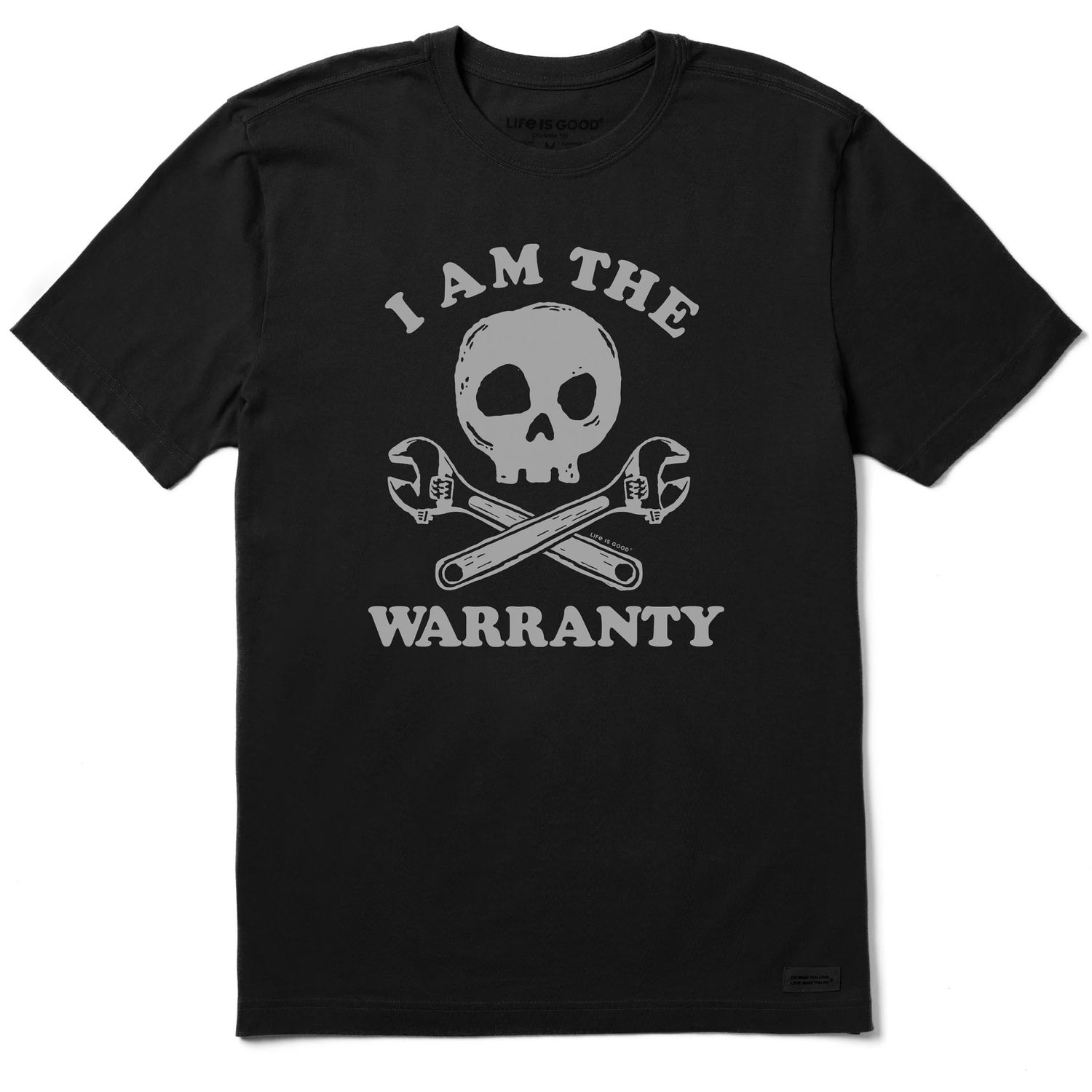 Life is Good Men's I Am The Warranty Skull &amp; Tools Short Sleeve Tee Shirt, Color: Faded Black, Size: Medium