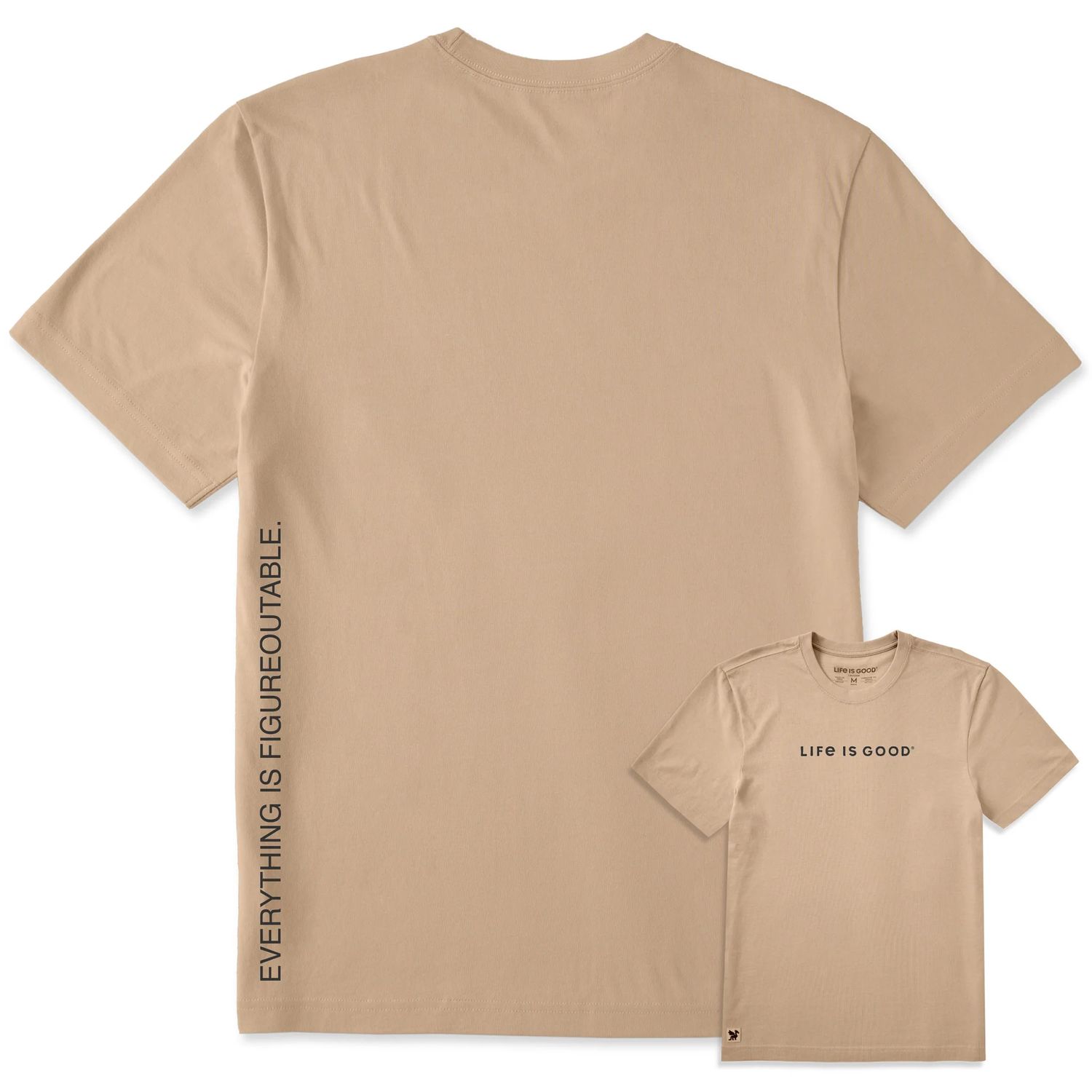 Life is Good Men's Everything Is Figureoutable Vertic Short Sleeve Tee Shirt, Color: Oat Brown, Size: Small