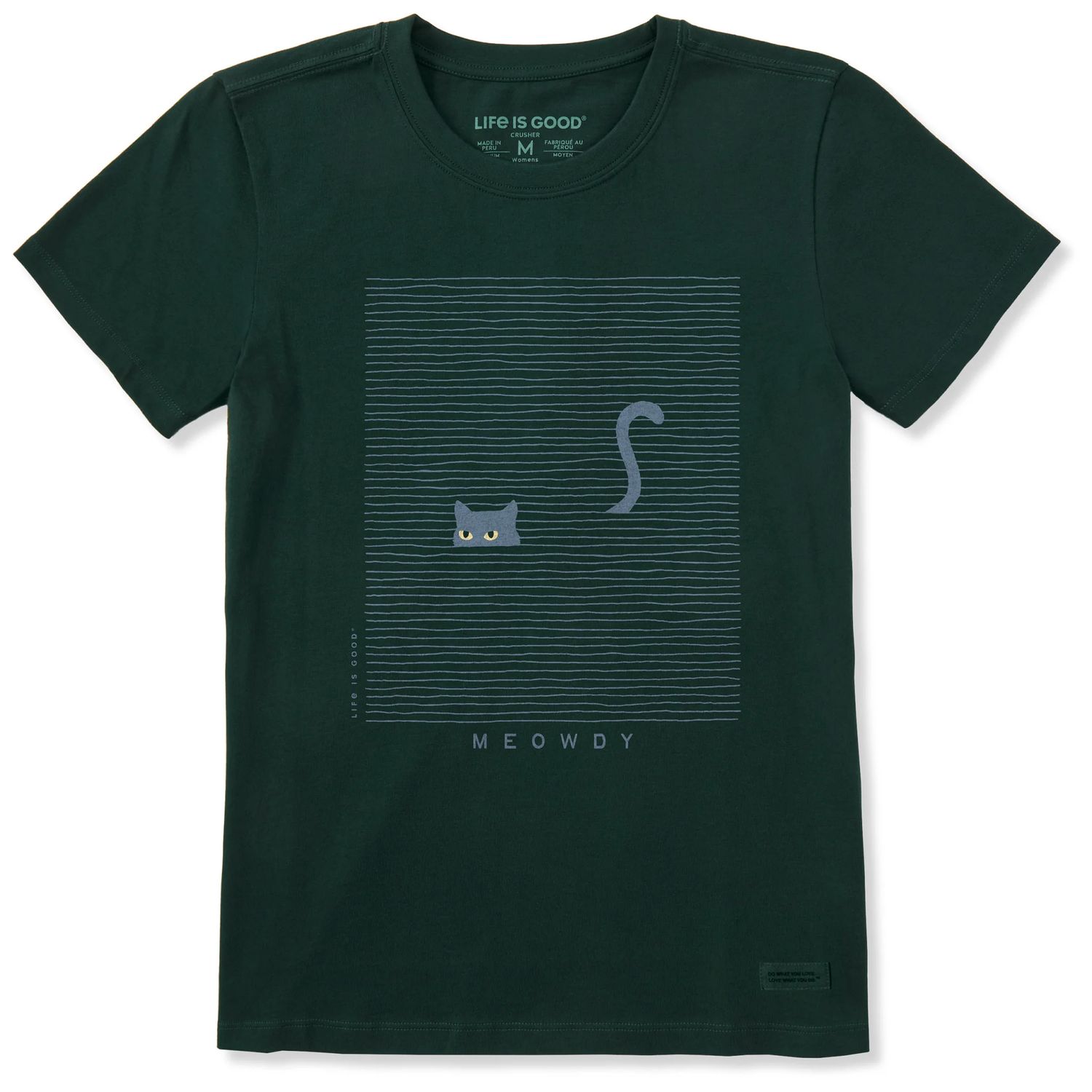 Life is Good Women's Meowdy Water Cat Short Sleeve Tee Shirt, Color: Treeline Green, Size: Medium