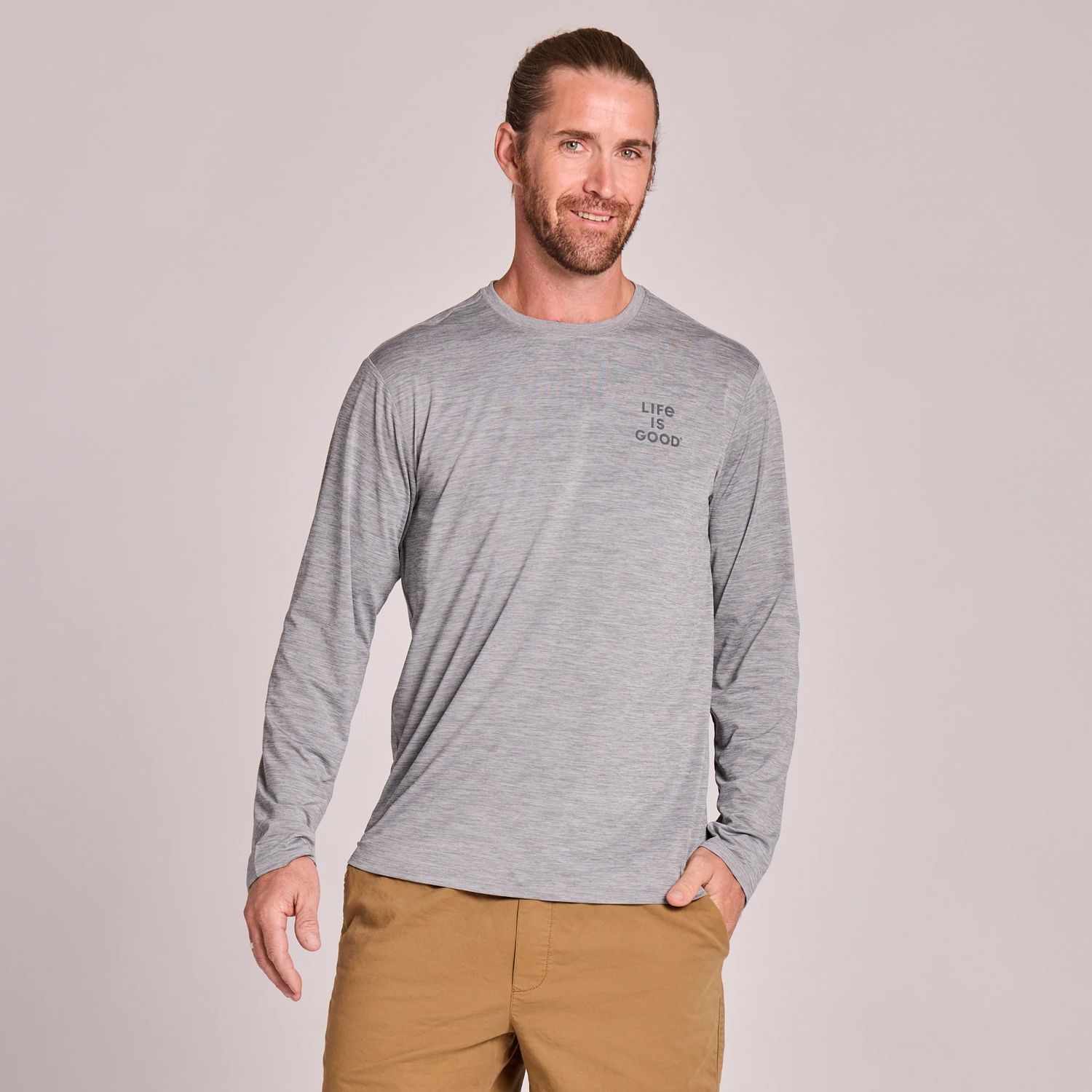 Life is Good Men's Long Sleeve Sun Tee Shirt, Color: Heather Gray, Size: Small