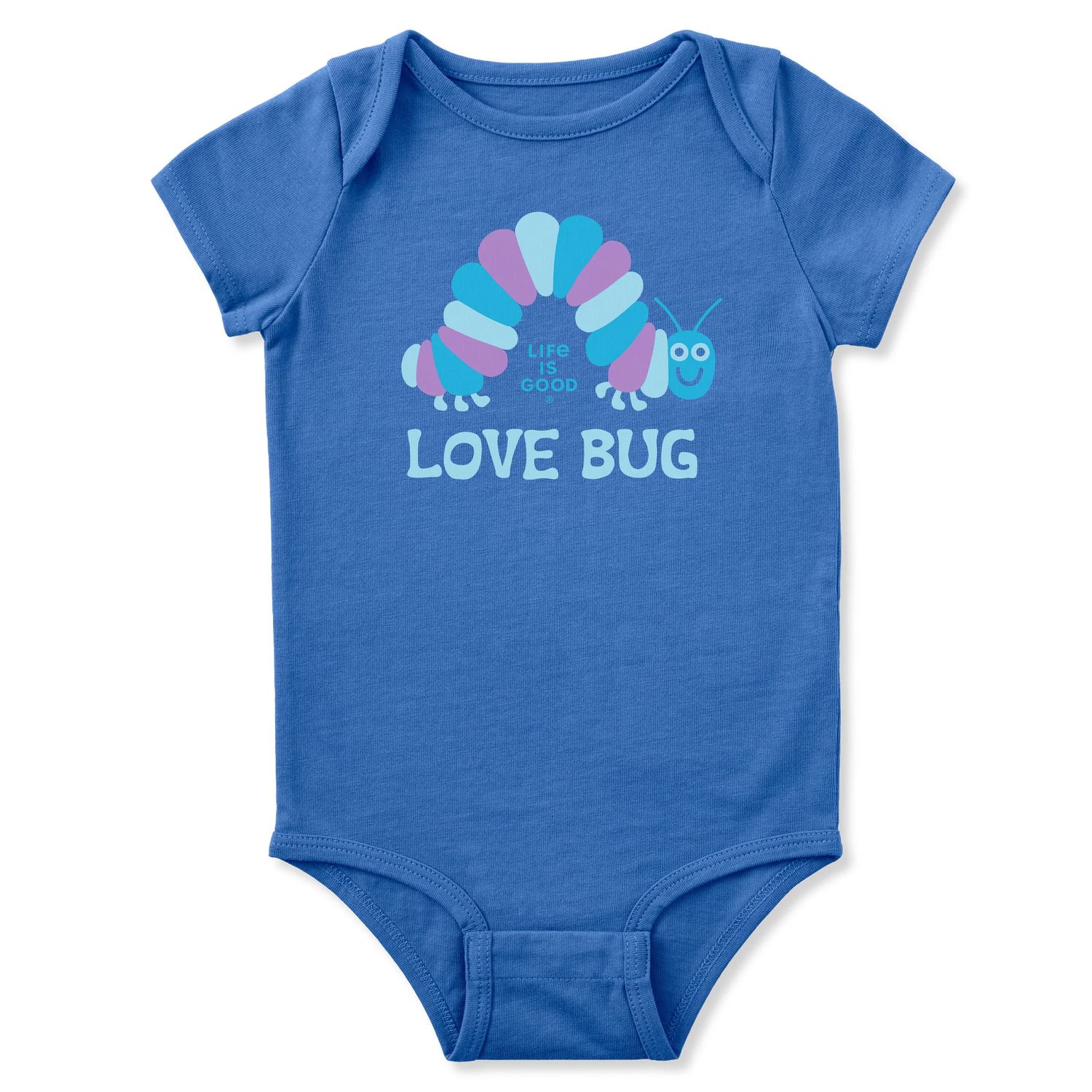 Life is Good Infant Love Bug Caterpillar Short Sleeve Bodysuit, Color: Athletic Blue, Size: 0-3