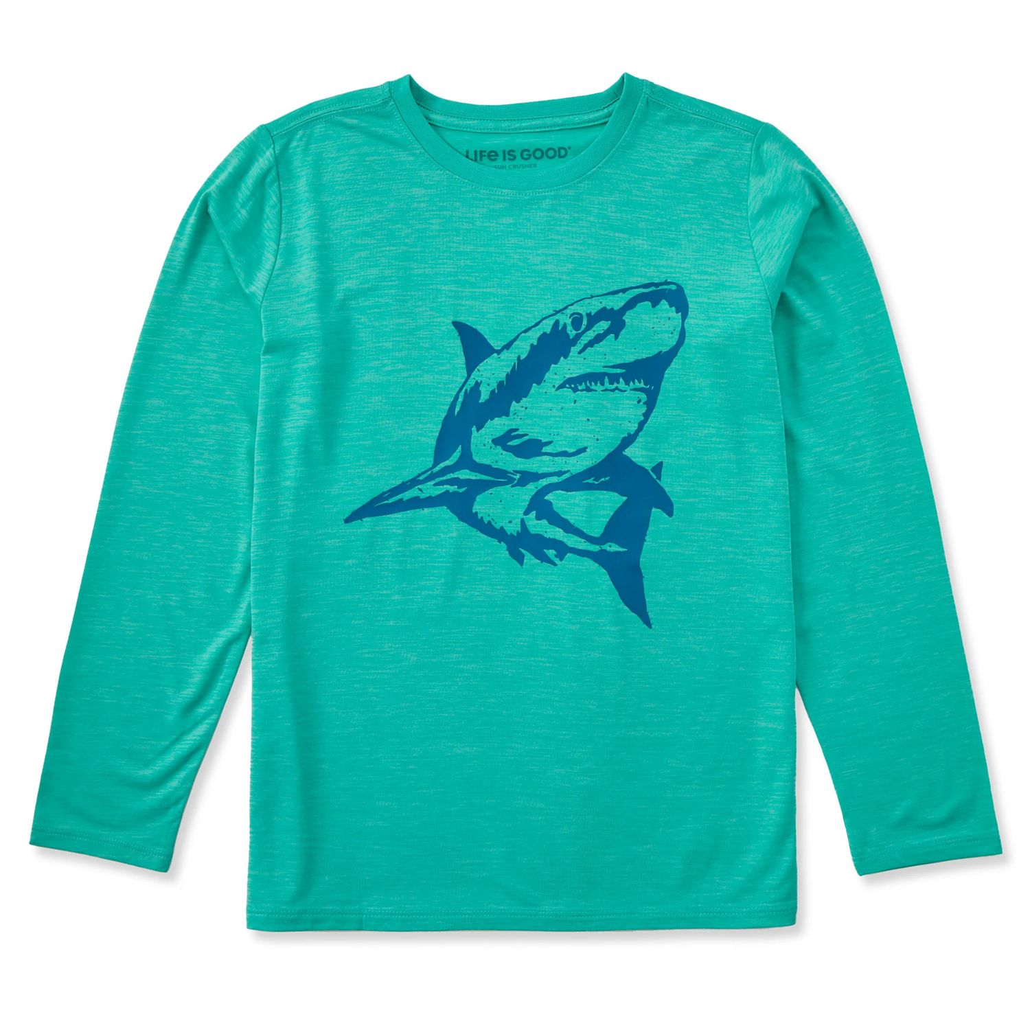 Life is Good Kids Crafty Shark Long Sleeve Tee Shirt, Color: Turquoise Green, Size: XXS