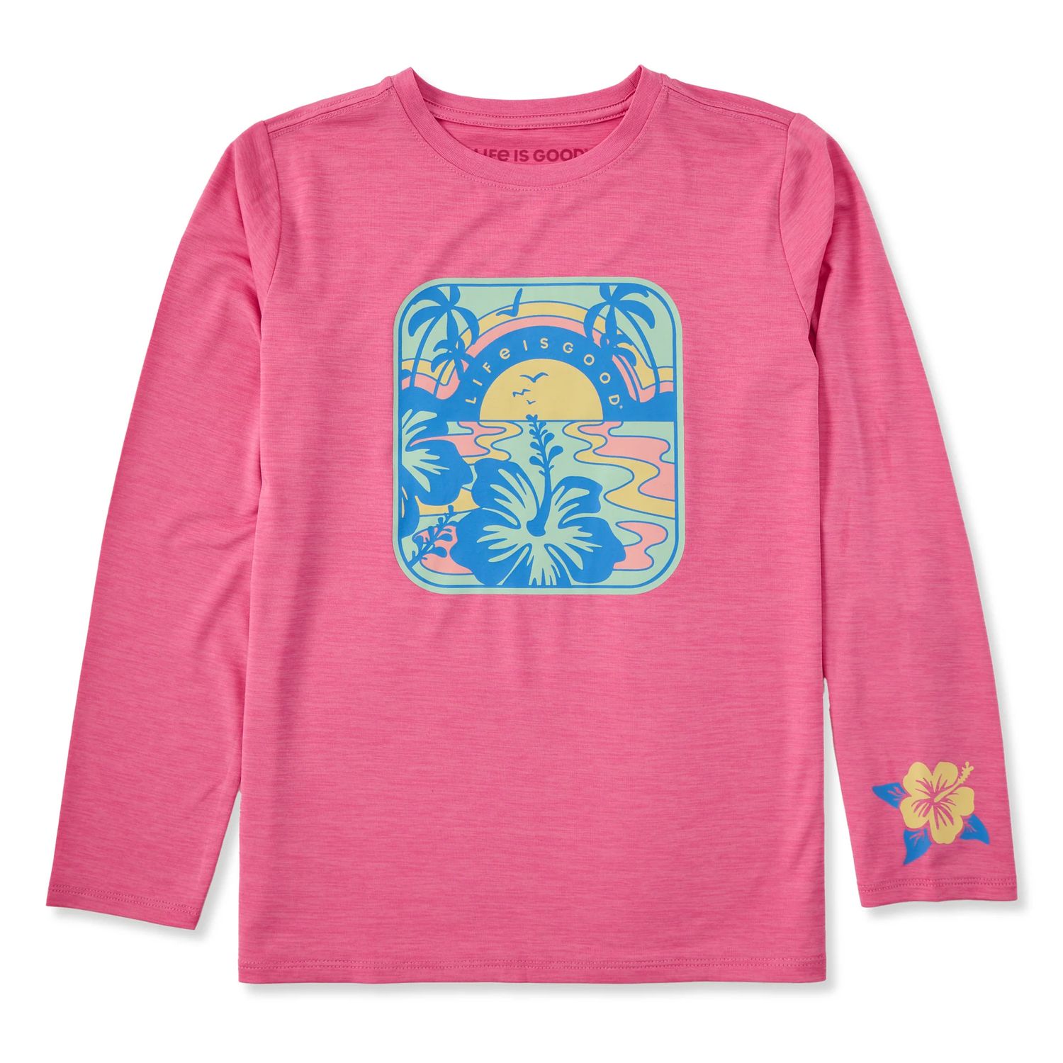 Life is Good Kids Melting Tropical Sea Long Sleeve Tee Shirt, Color: Watermelon Pink, Size: XXS