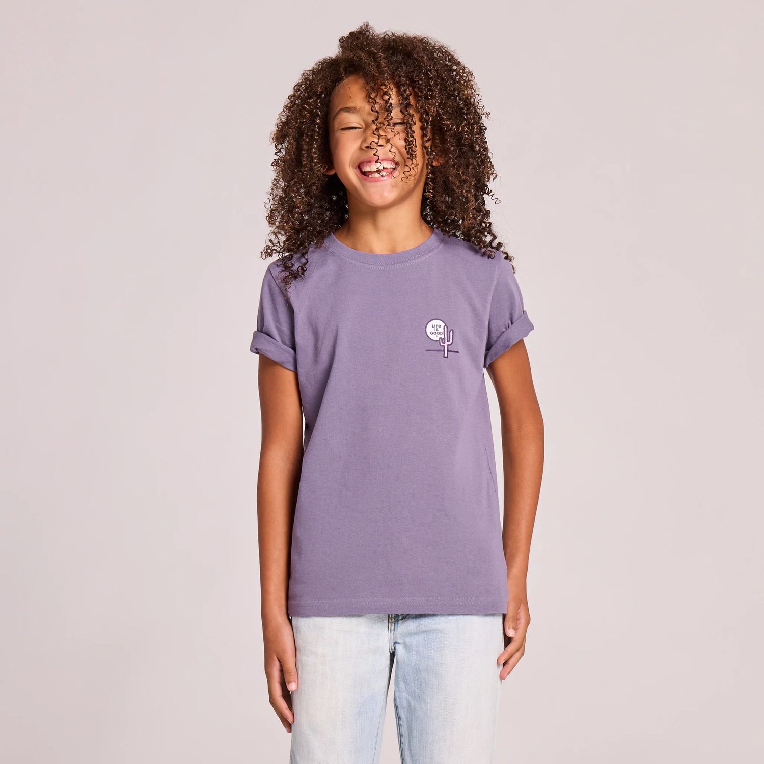 Life is Good Kids Giddy Up Flora Boots Short Sleeve Tee Shirt, Color: Dusk Purple, Size: XS