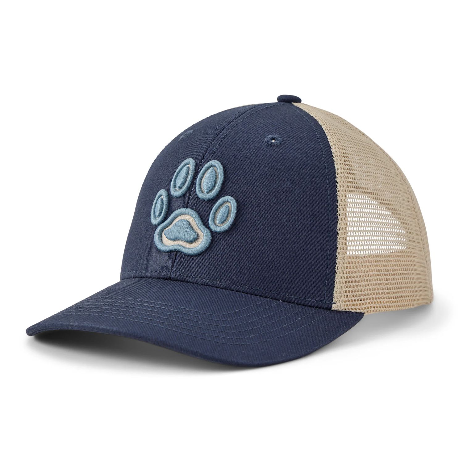 Life is Good Adult Unisex Paw Trucker Hat, Color: Darkest Blue With Birch White Mesh, Size: OS