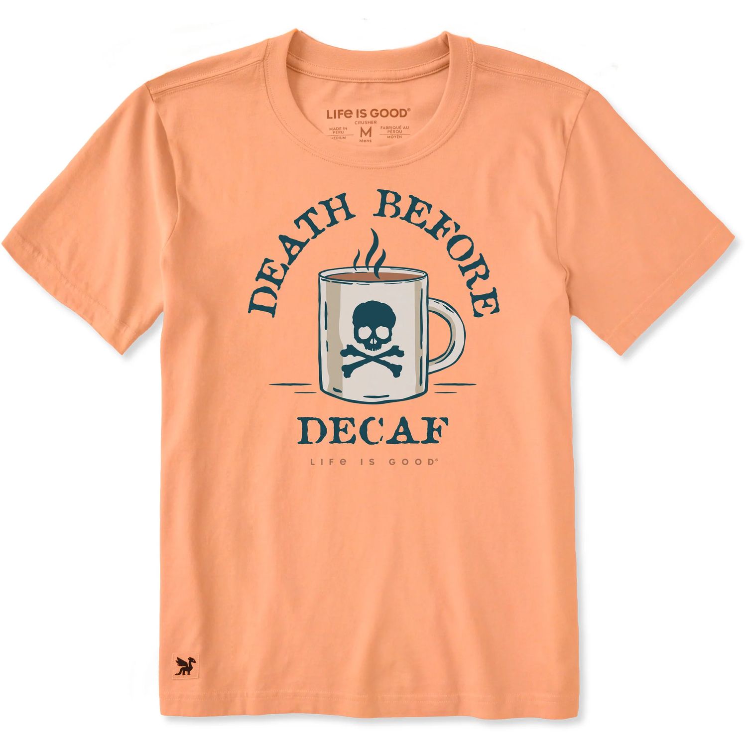 Life is Good Men's Death Before Decaf Short Sleeve Tee Shirt, Color: Canyon Orange, Size: Medium