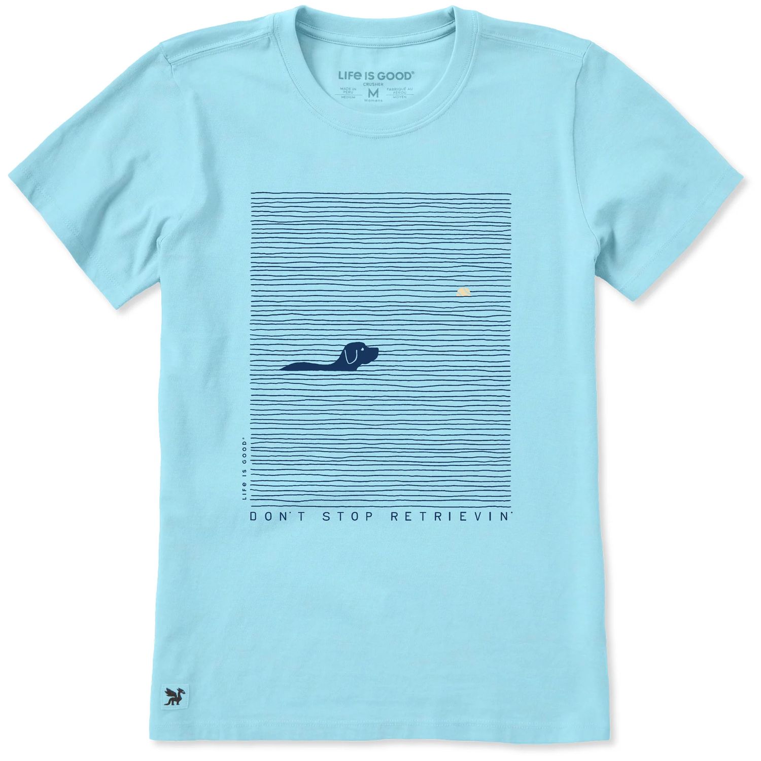 Life is Good Women's Don't Stop Retrievin' Tennis Balls Short Sleeve Tee Shirt, Color: Aqua Blue, Size: Medium