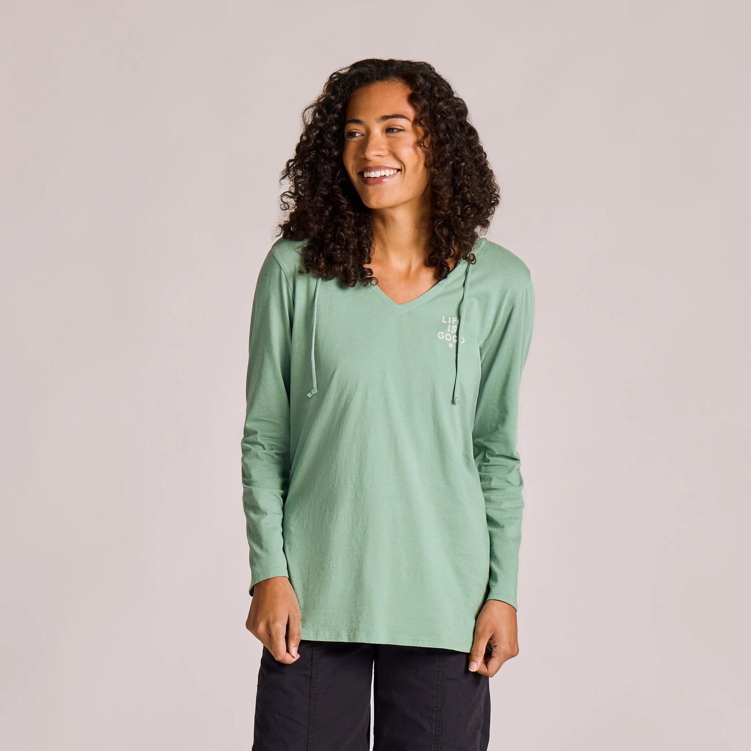 Life is Good Women's Southwest Emblem Long Sleeve Shirt, Color: Granite Green, Size: XS