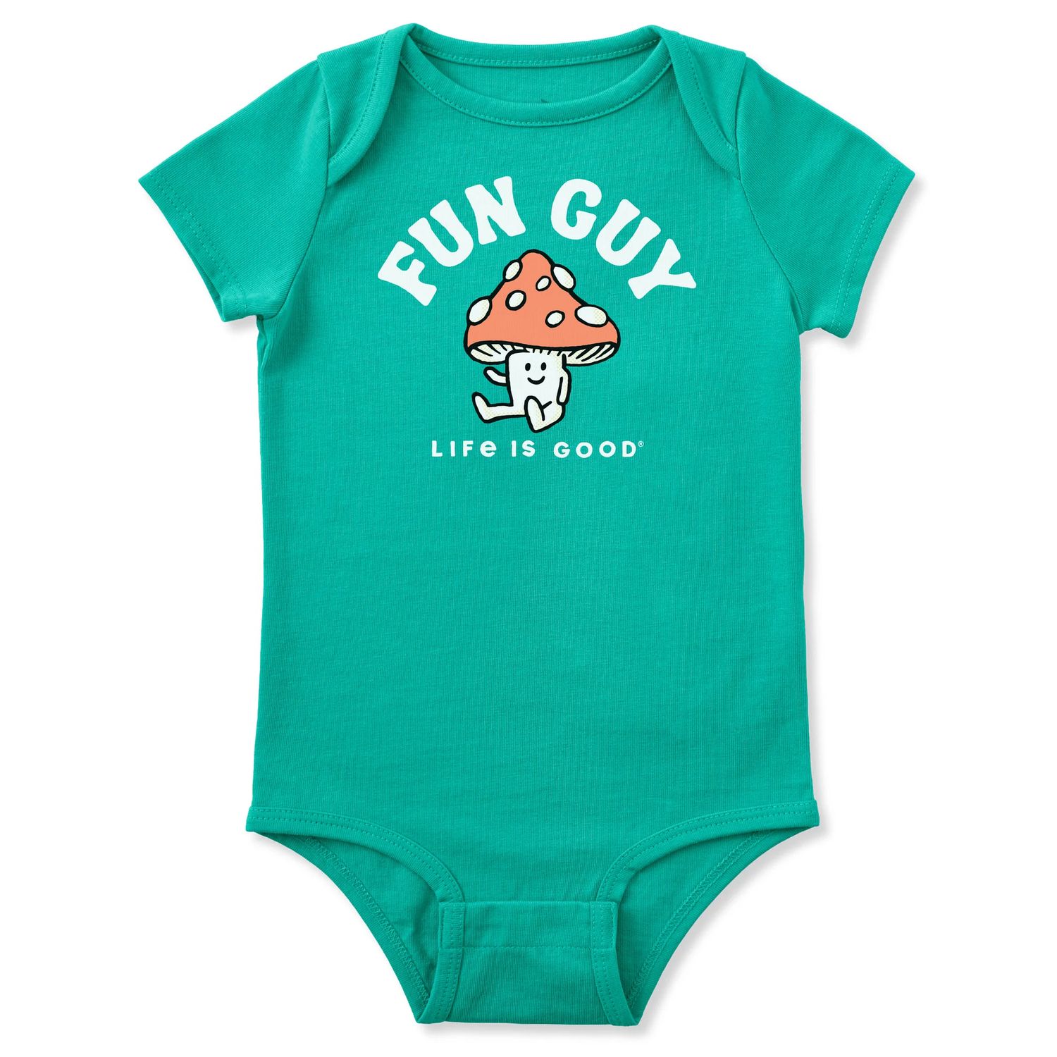 Life is Good Infant Fun Guy Mushroom Short Sleeve Bodysuit, Color: Turquoise Green, Size: 0-3
