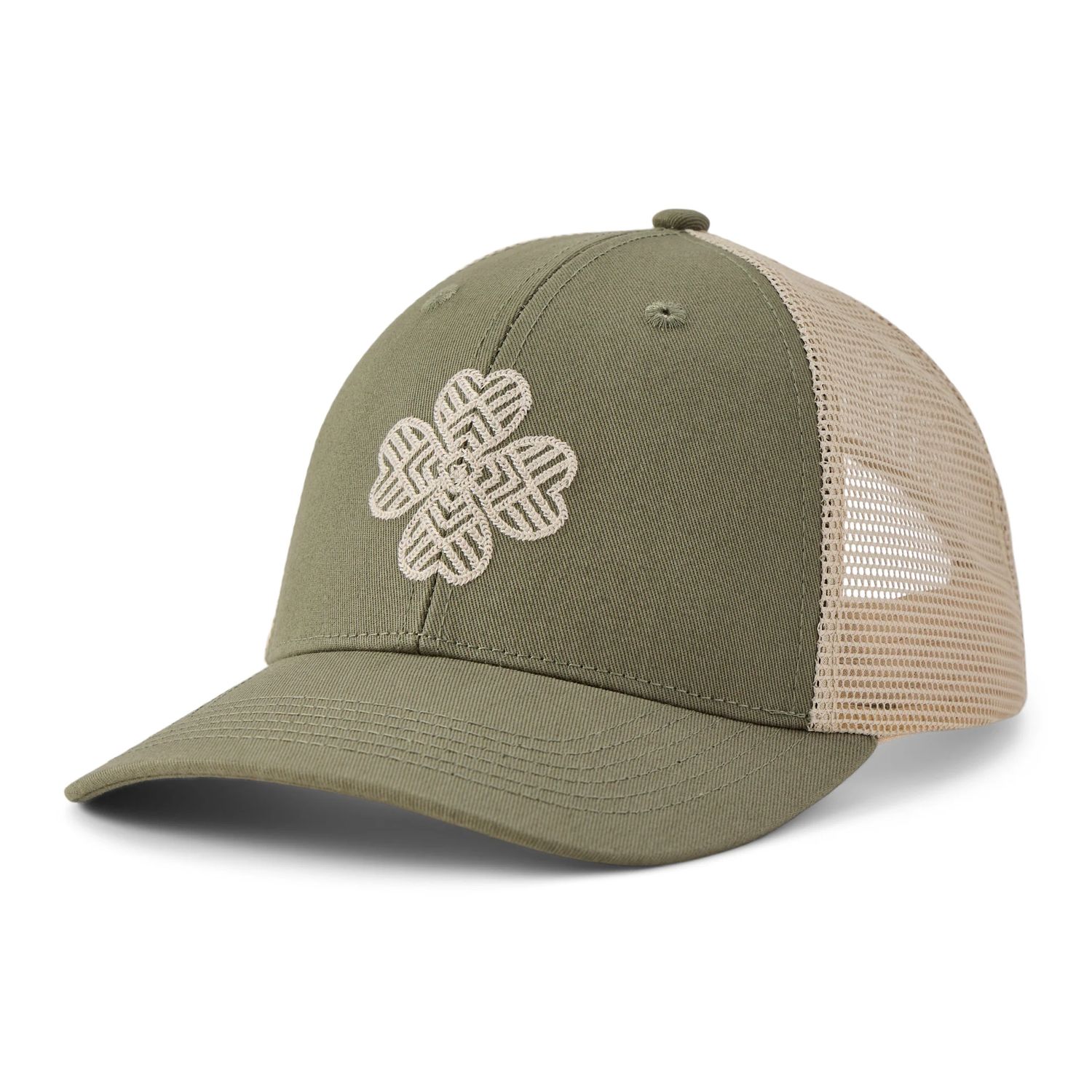 Life is Good Adult Unisex Tribal Clover Trucker Cap, Color: Moss Green With Birch White Mesh, Size: OS