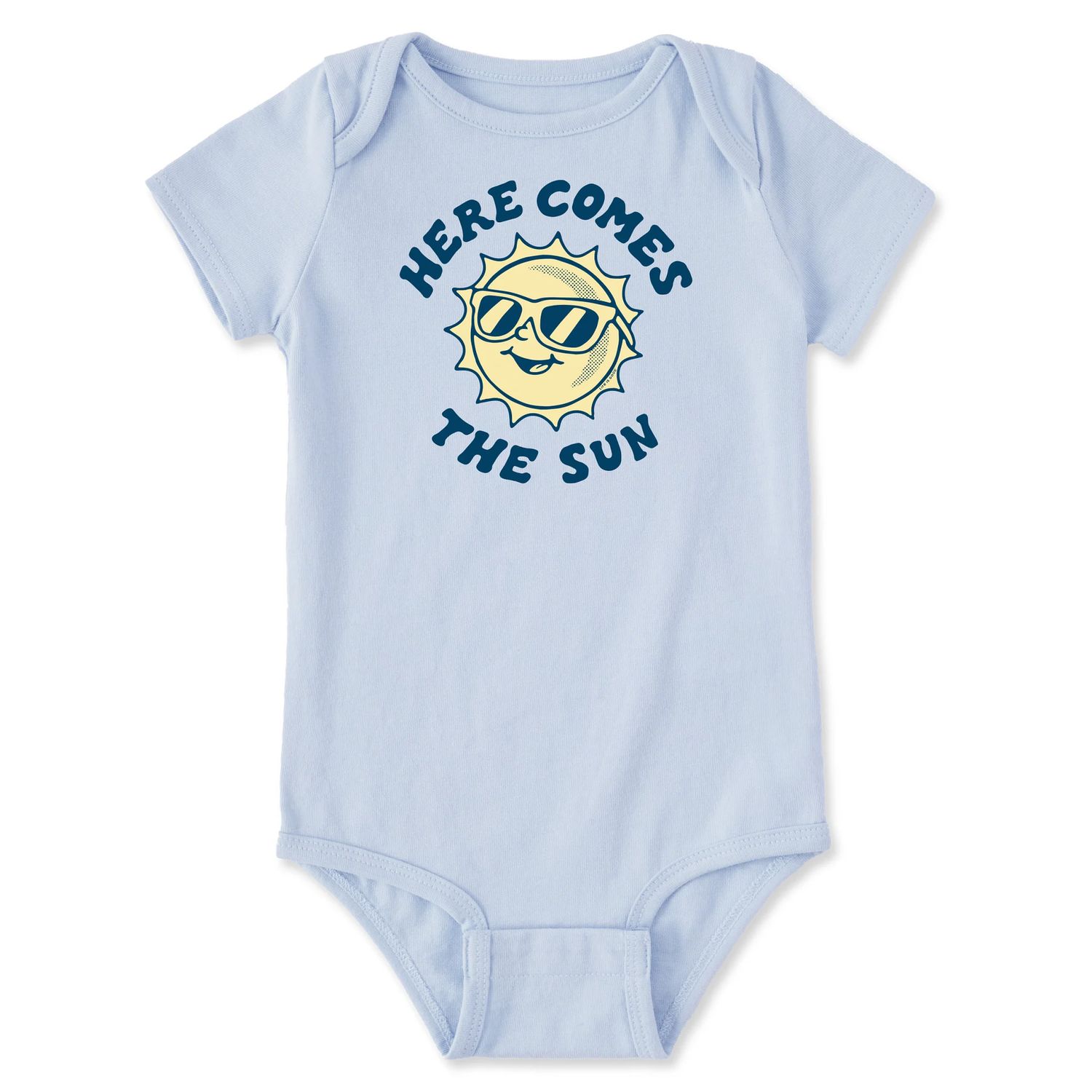 Life is Good Infant Here Comes The Sun Circle Sunglasses Short Sleeve Bodysuit, Color: Glacier Blue, Size: 0-3