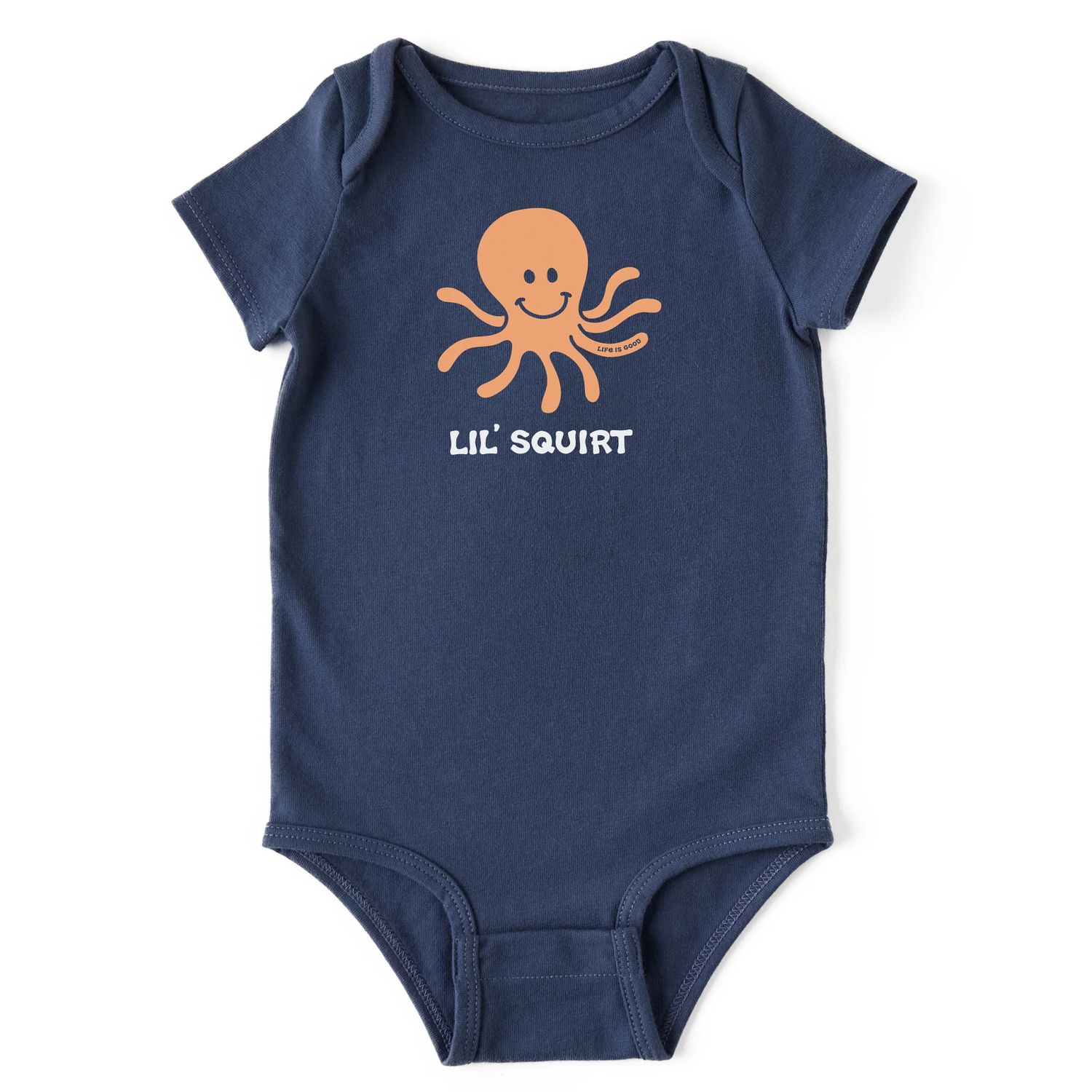 Life is Good Infant Lil' Squirt Octopus Short Sleeve Bodysuit, Color: Darkest Blue, Size: 0-3