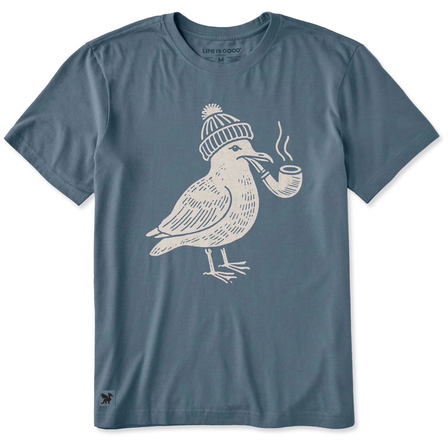 Life is Good Men's Seagull Pipe Short Sleeve Tee Shirt, Color: Slate Blue, Size: Small