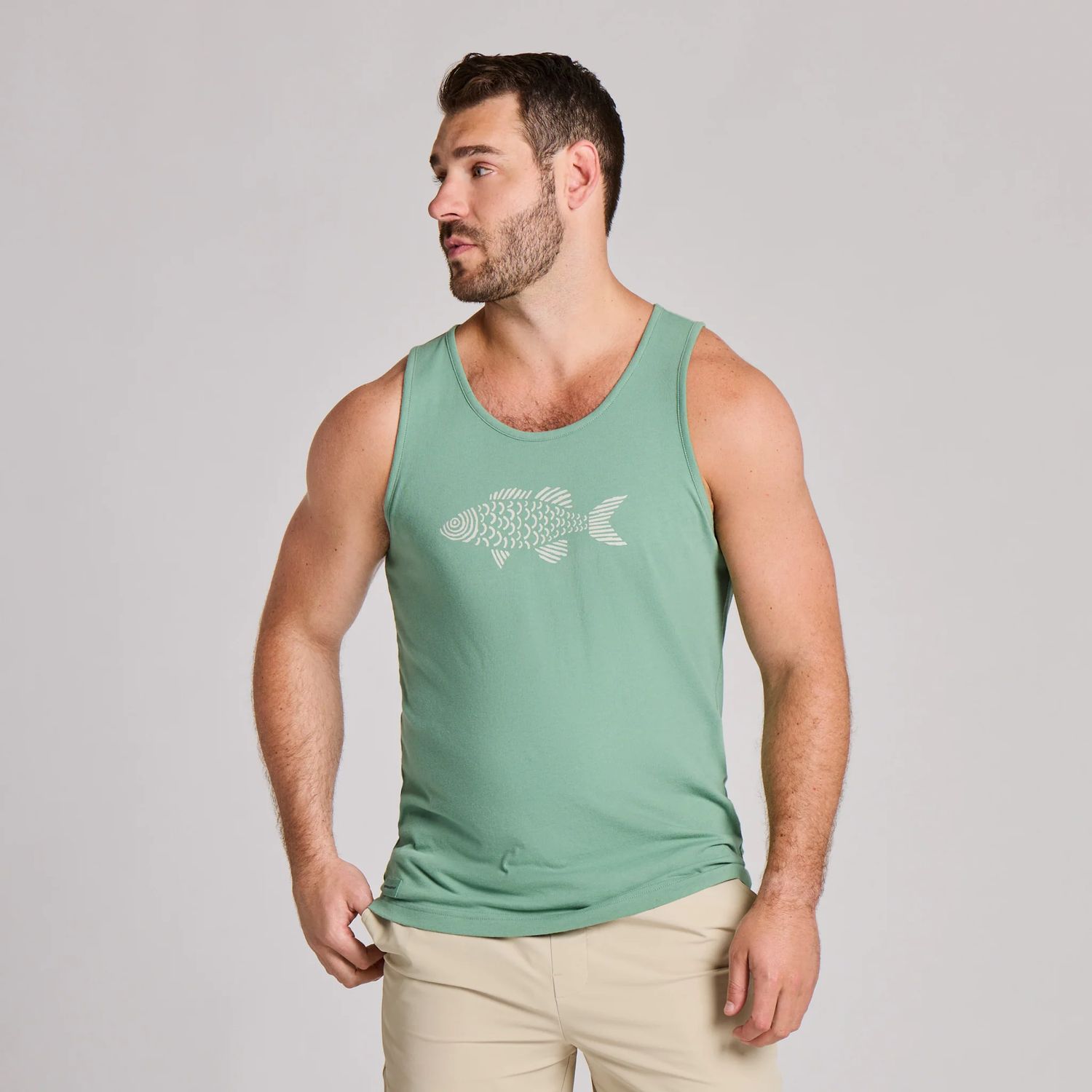 Life is Good Men's Tribal Scale Fish Tank Top, Color: Granite Green, Size: Small