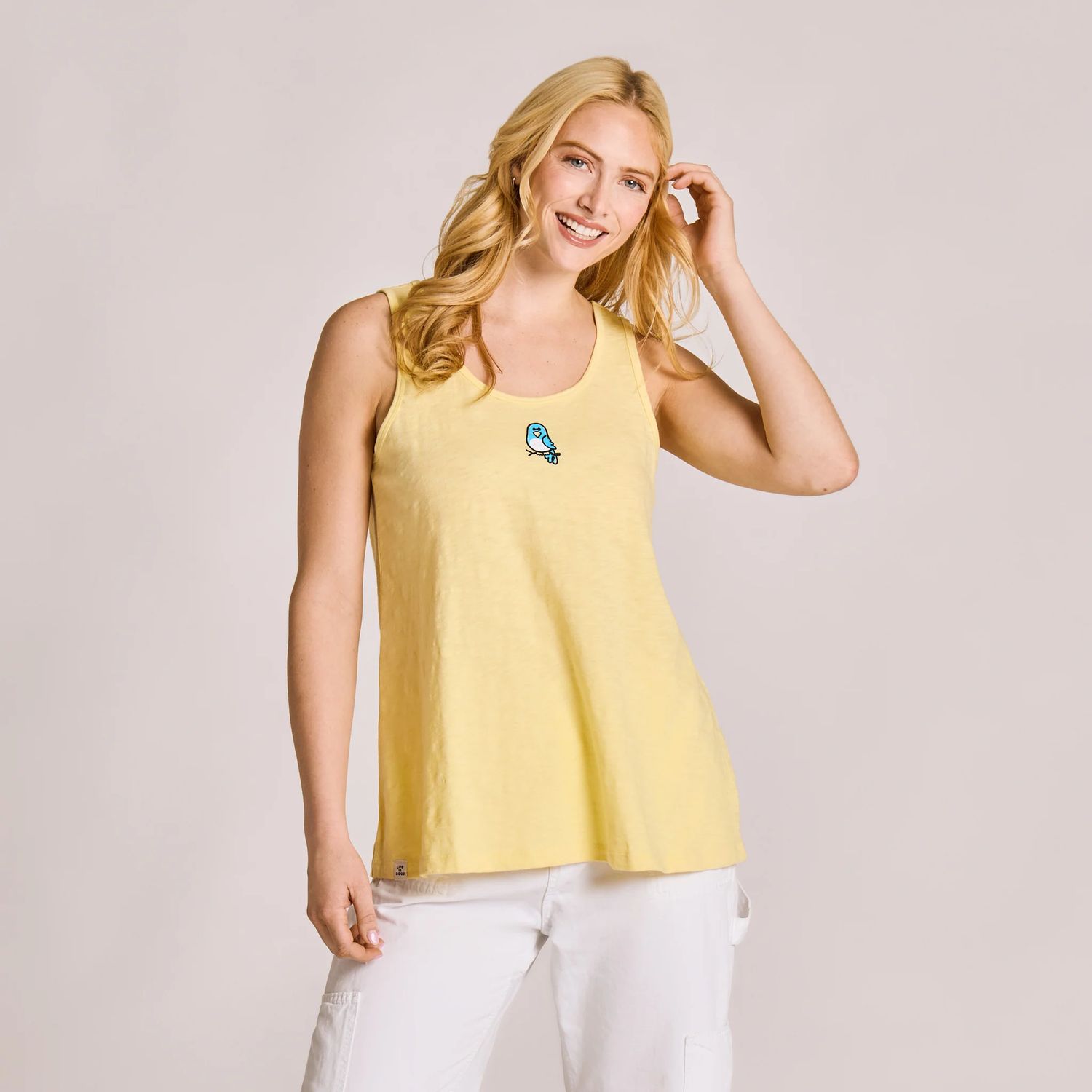 Life is Good Women's Bluebird Small Slub Easy Fit Tank Top, Color: Sandy Yellow, Size: Small
